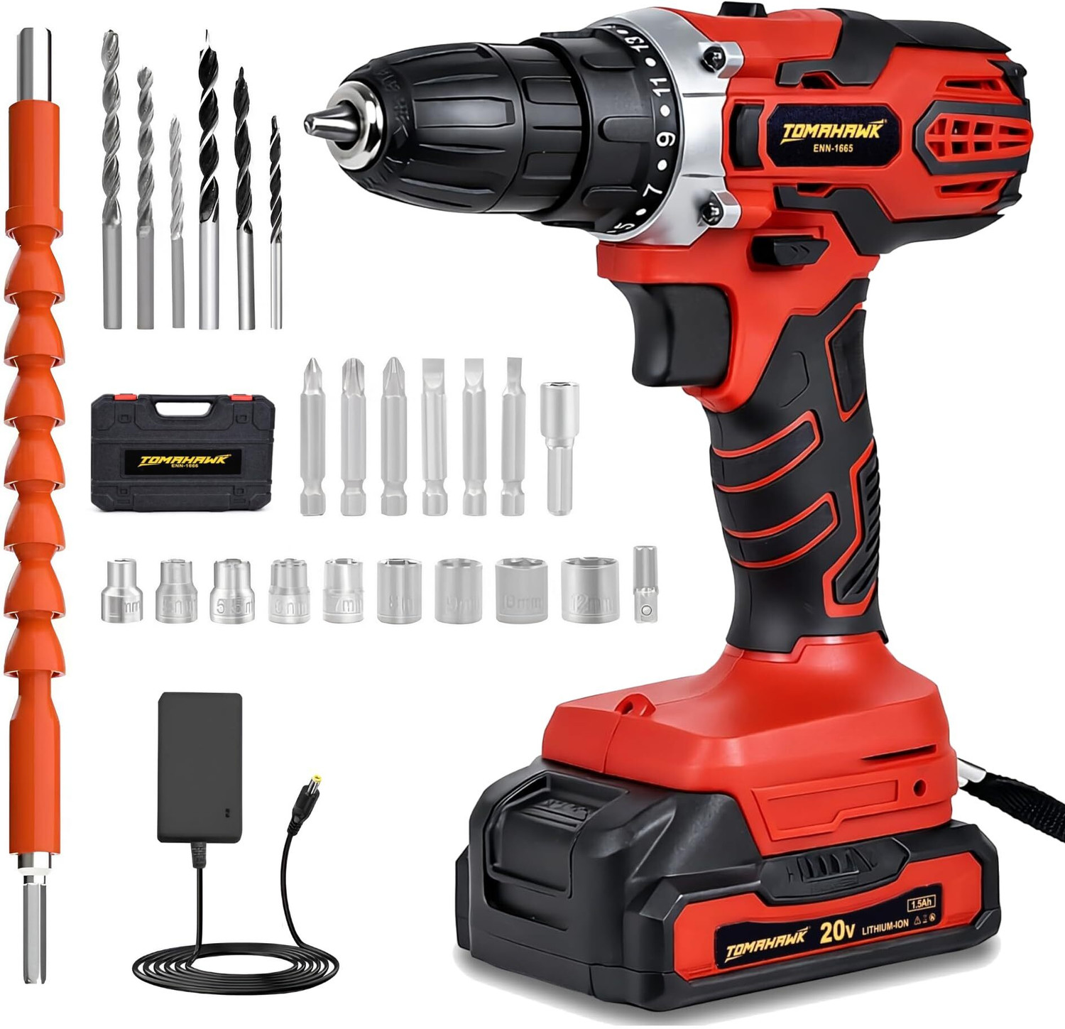 Image of Tomahawk |1.5Ah Battery x1, 35Nm Torque, 2-Speed| TCD-20A-2B-2Ah Cordless Drill (10 mm Chuck Size)