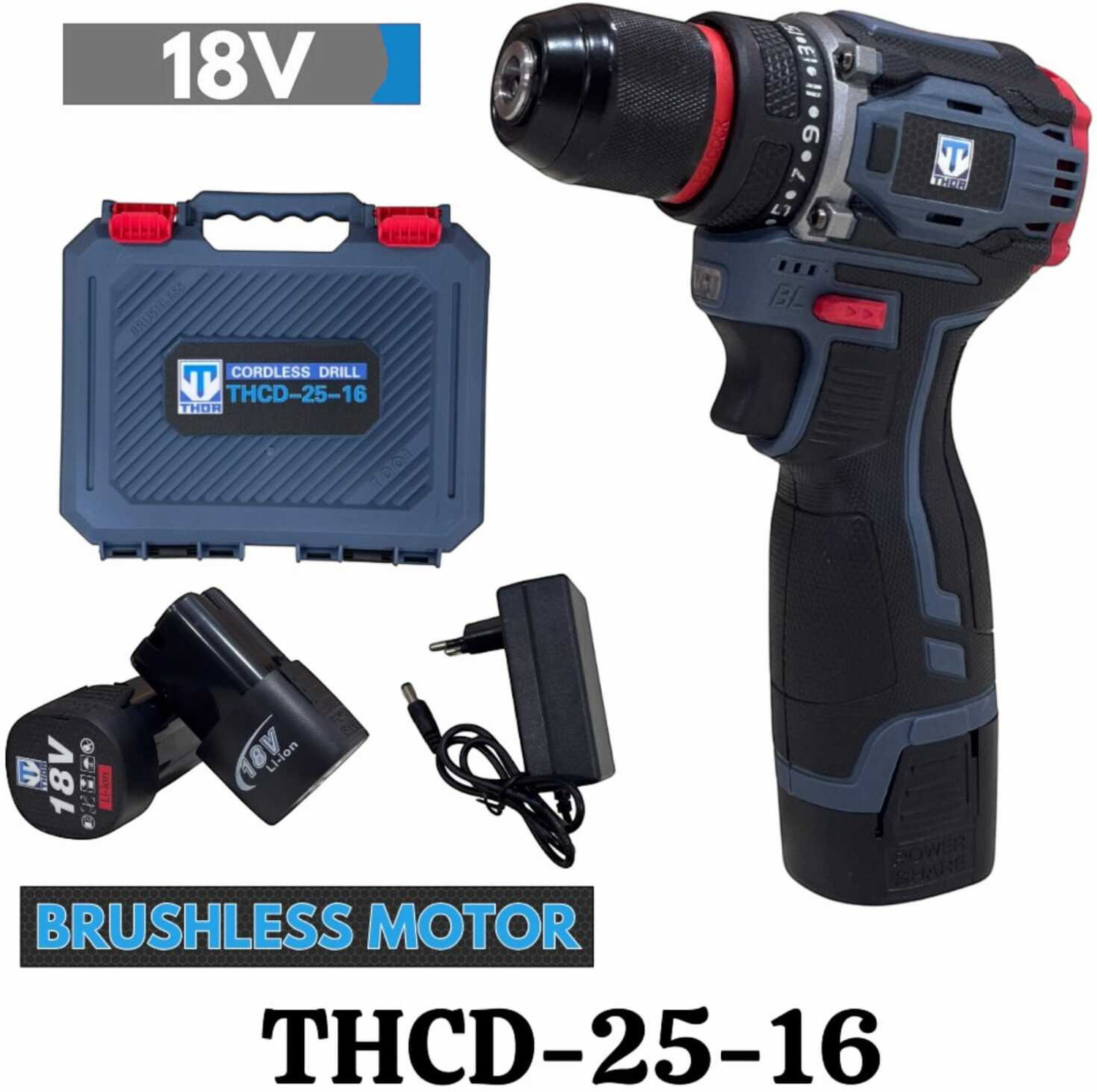 Image of NTH THOR-PRO SERIES Brushless Motor 18V Cordless Drill Machine Metal Chuck 50NM Torque, 2 Speed Modes 0-500 RPM /0-3000 RPM Cordless Drill (10 mm Chuck Size)