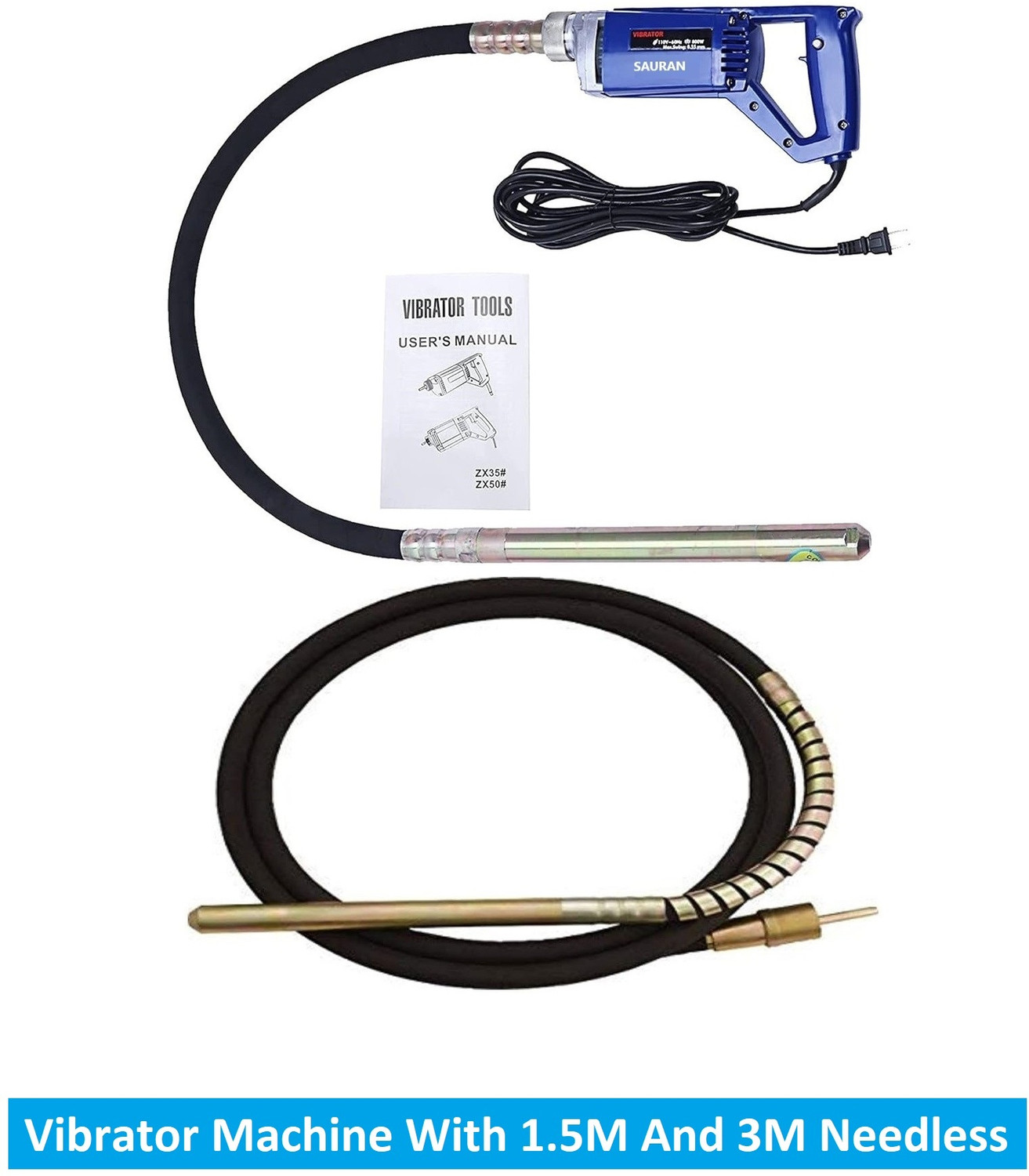 Sauran Heavy Duty Concrete Needle Vibrator With 1.5M And 3 Meter Rod (VNM7) Pistol Grip Drill