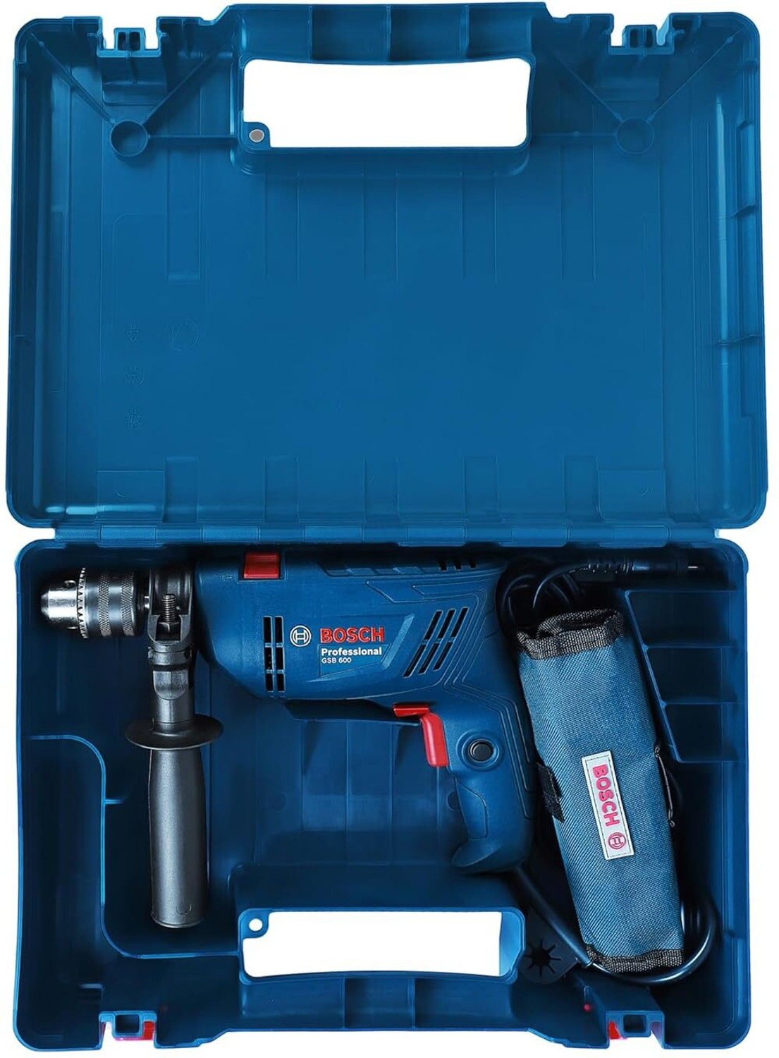 BOSCH GSB 600 Corded Electric Impact Drill with Wrapset Kit, 600 W, 3000 RPM 1.4 Nm, Variable Speed, Forward/Reverse Rotation, Double Insulation Pistol Grip Drill