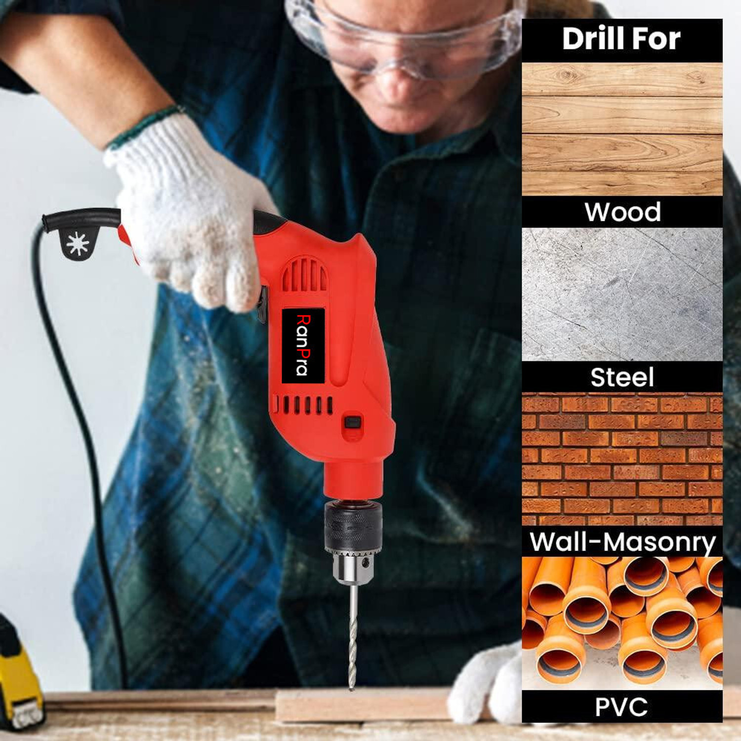 Image of RanPra 13MM DRILL MACHINE WITH 5pcs Drill bits and 4useable Blades and 4inch Angle Grinder Hammer Drill (13 mm Chuck Size, 650 W)