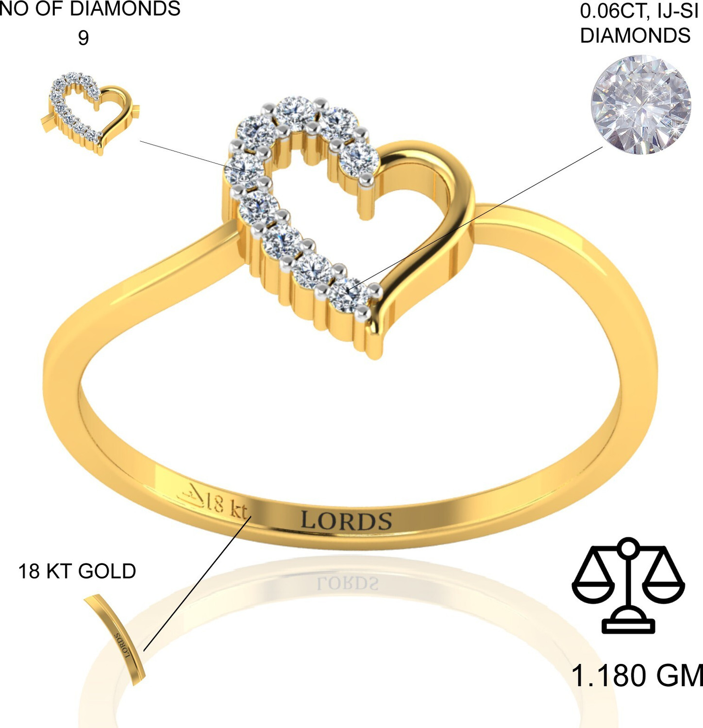 Image of LORDS JEWELS Shy Heart Diamond Ring 18kt Diamond Yellow Gold ring