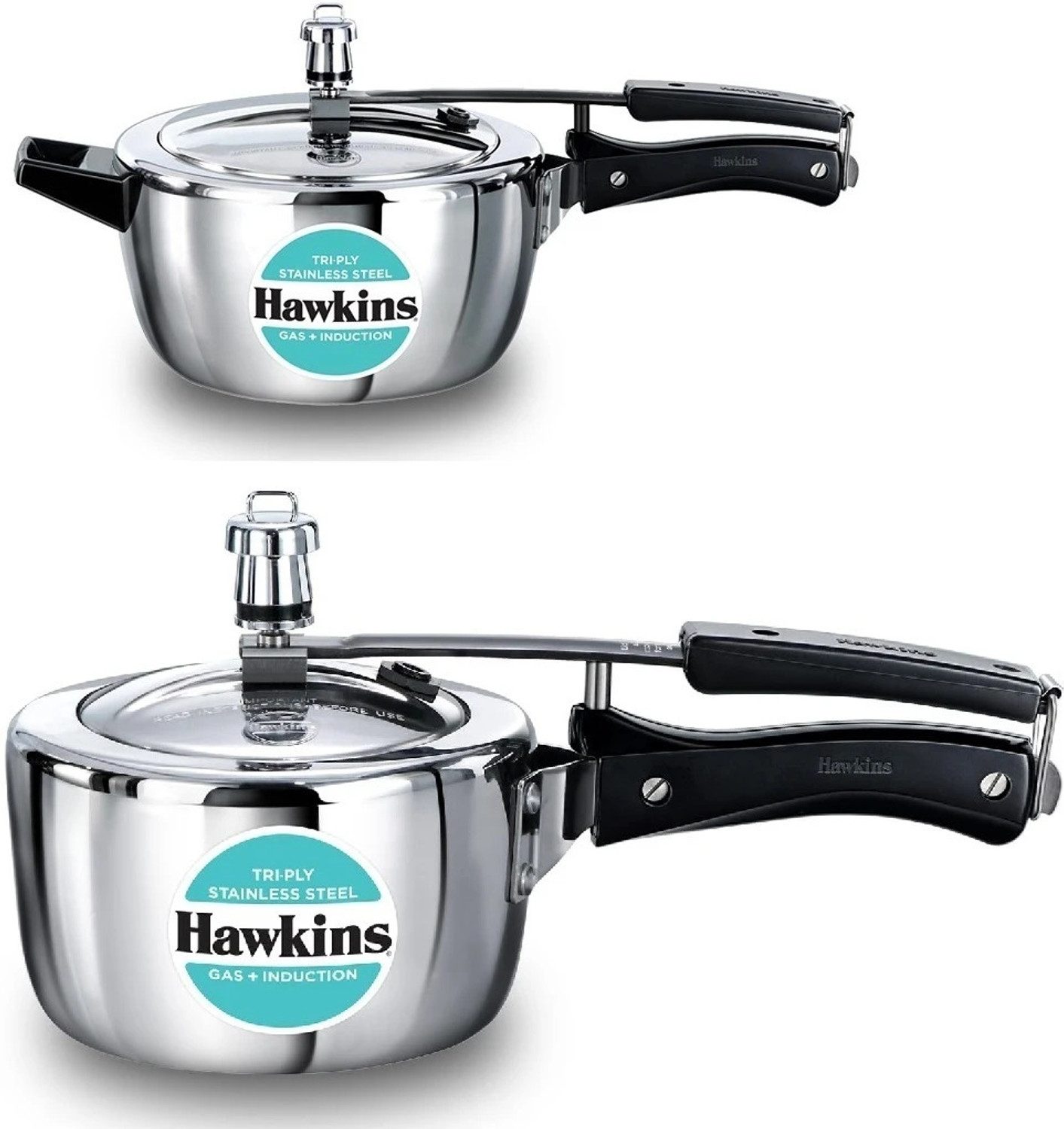 Image of Hawkins Stainless Steel 2 Ltr & 5 Ltr Pressure Cooker Combo - Induction Compatible 2 L, 5 L Induction Bottom Pressure Cooker (Aluminium)