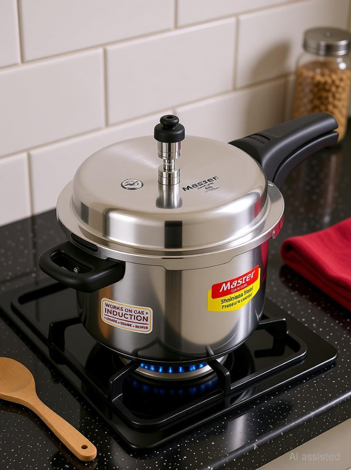 Image of SONU BELLINO PRESSURE COOKER-3.4 LTR with One Extra Serving Glass Lid, 3.4 L Induction Bottom Pressure Cooker (Stainless Steel)