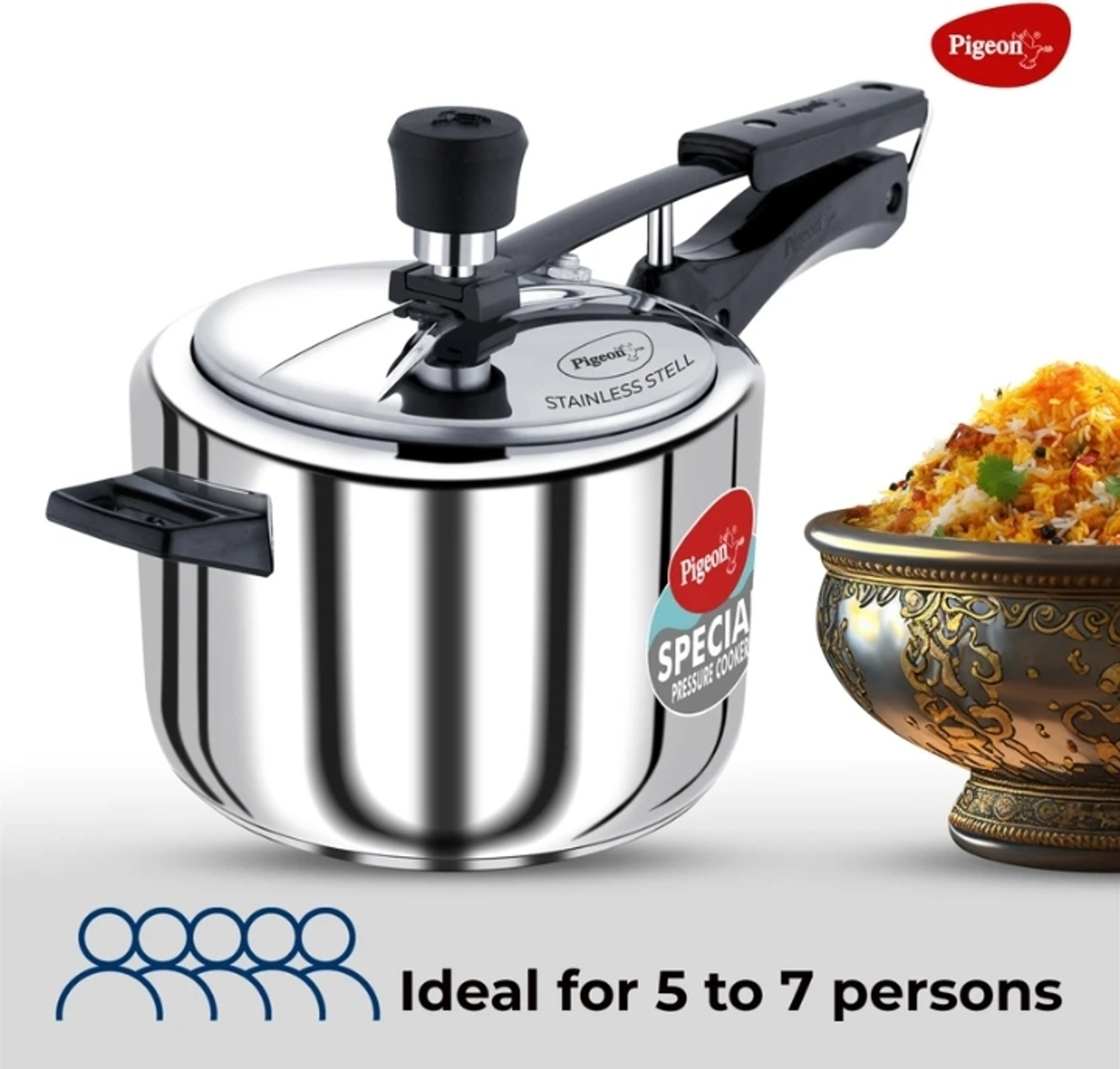 Image of Raj Enterprise Hub Stainless steel pressure cooker inner Lid 5 L Induction Bottom Pressure Cooker (Stainless Steel)
