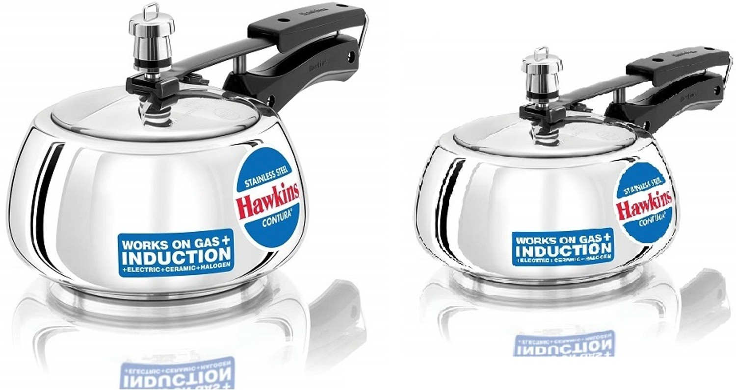Image of Hawkins Stainless Steel 2 Ltr & 5 Ltr Pressure Cooker Combo - Induction Compatible 2 L, 5 L Induction Bottom Pressure Cooker (Aluminium)