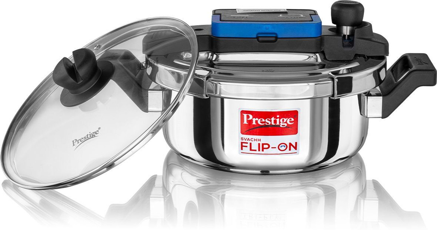 Image of SONU BELLINO PRESSURE COOKER-3.4 LTR with One Extra Serving Glass Lid, 3.4 L Induction Bottom Pressure Cooker (Stainless Steel)