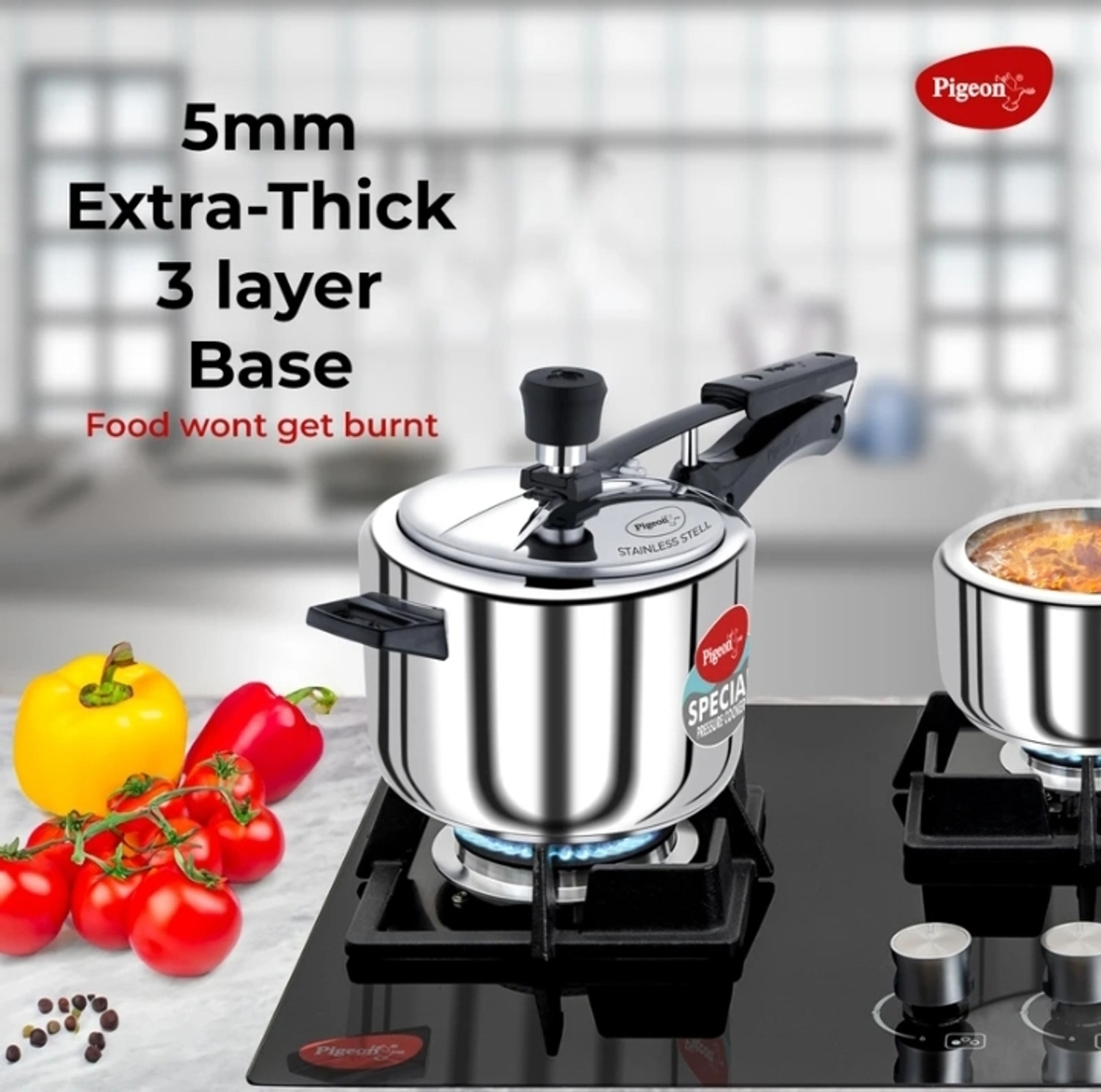 Image of Raj Enterprise Hub Stainless steel pressure cooker inner Lid 5 L Induction Bottom Pressure Cooker (Stainless Steel)