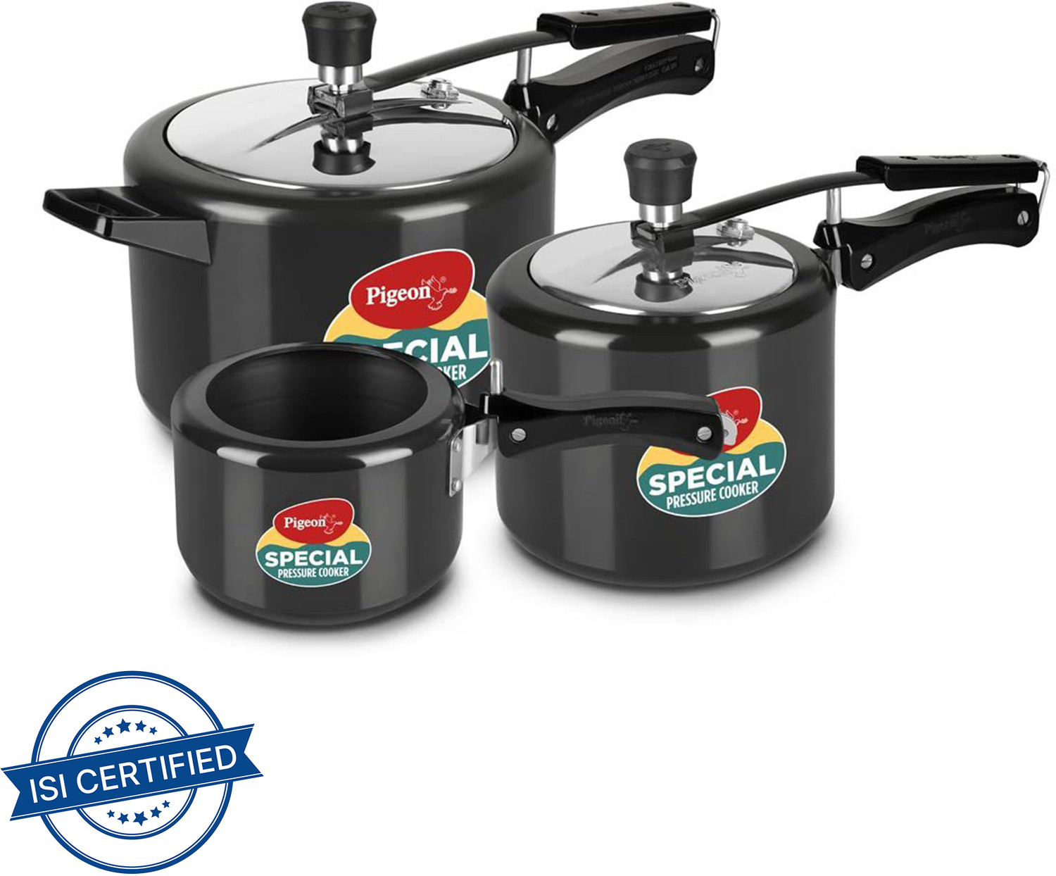 Image of Classic Essentials Hard Anodised Handi Shape Cooker | ISI Certified Inner Lid HA Pressure Cooker 2 L Induction Bottom Pressure Cooker (Aluminium)