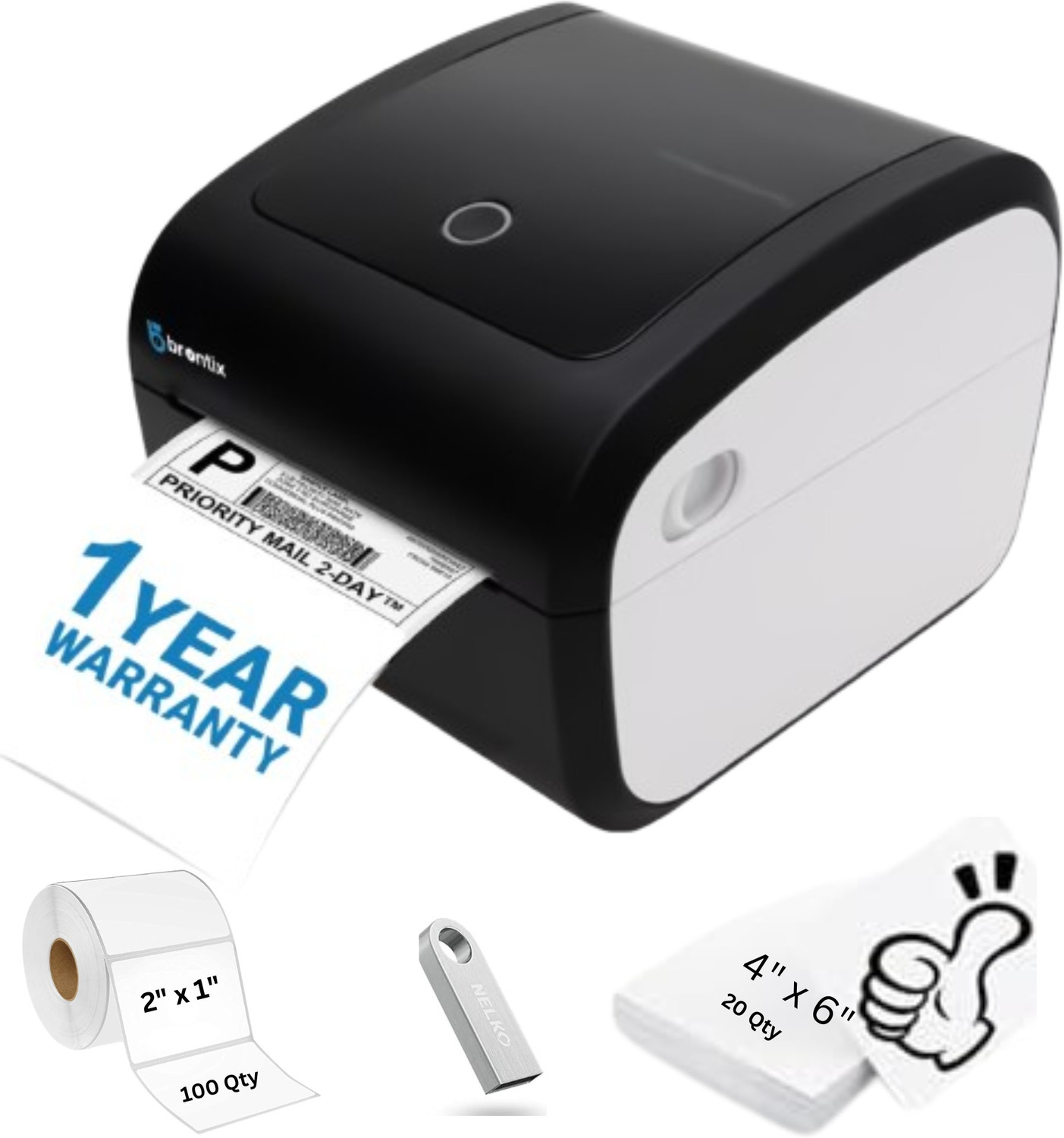 Image of BRONTIX Thermal Printer 4x6 inch Label | Adjustable Label size | 203 DPI Single Function Monochrome Label Printer (Label Roll)