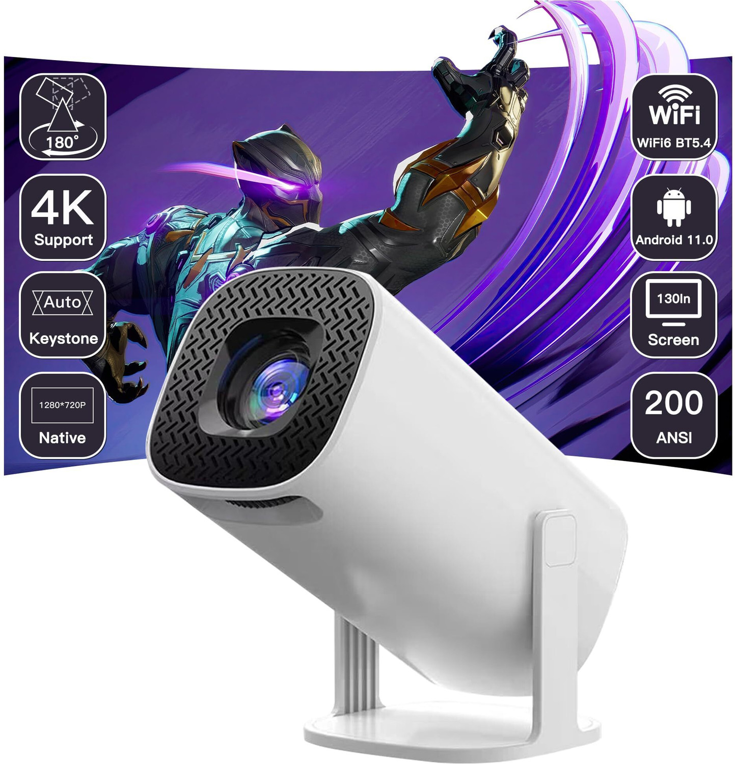 Image of Nexila Portable Mini Projector 4K Support, Full HD 1080P Android 11 Smart Projector (200 lm / 1 Speaker / Wireless / Remote Controller) Portable Projector (White)