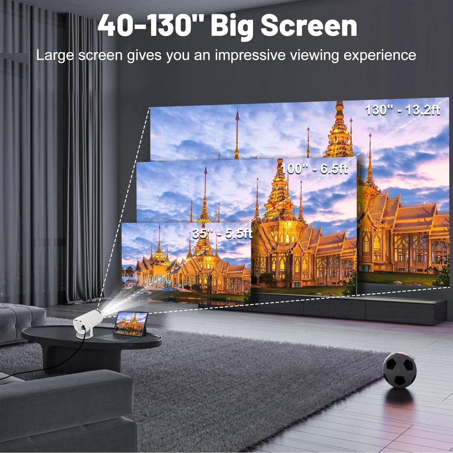 Image of Wifton Portable 4K Supported LED Projector for Indoor & Outdoor Entertainment (6000 lm / 1 Speaker / Wireless / Remote Controller) Portable Projector (White)