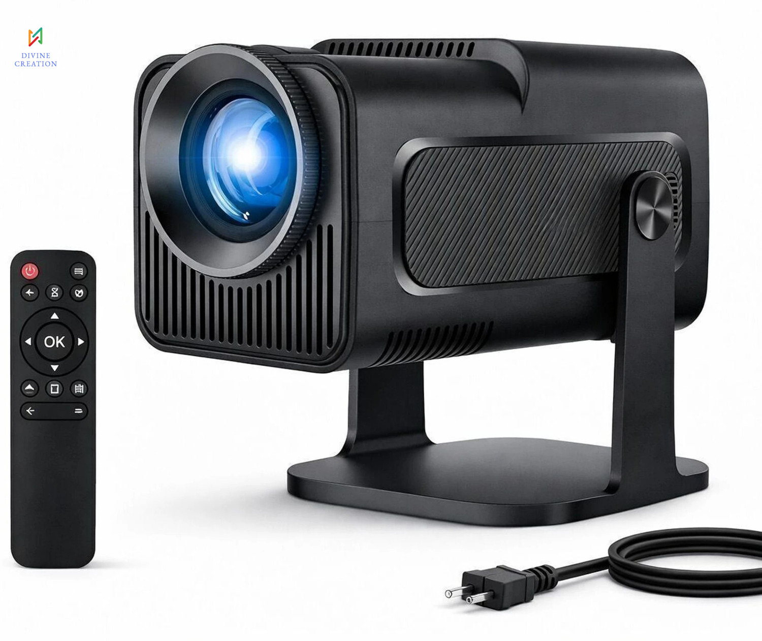 Image of Divine creation HY320 Mini 4K Support Smart Android 13 Projector with WiFi 6 HD Home Theater J91 (5000 lm / Wireless / Remote Controller) Portable Projector (Black)