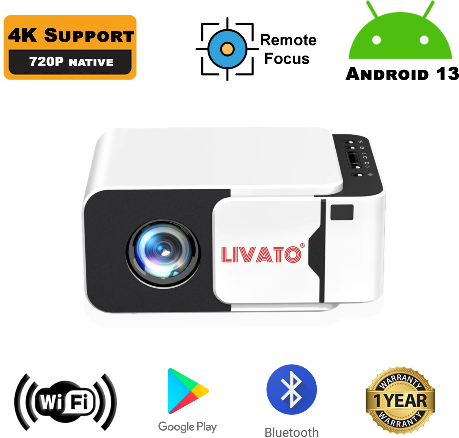 Livato T5 4K Support 720P Portable Projector - Image 1