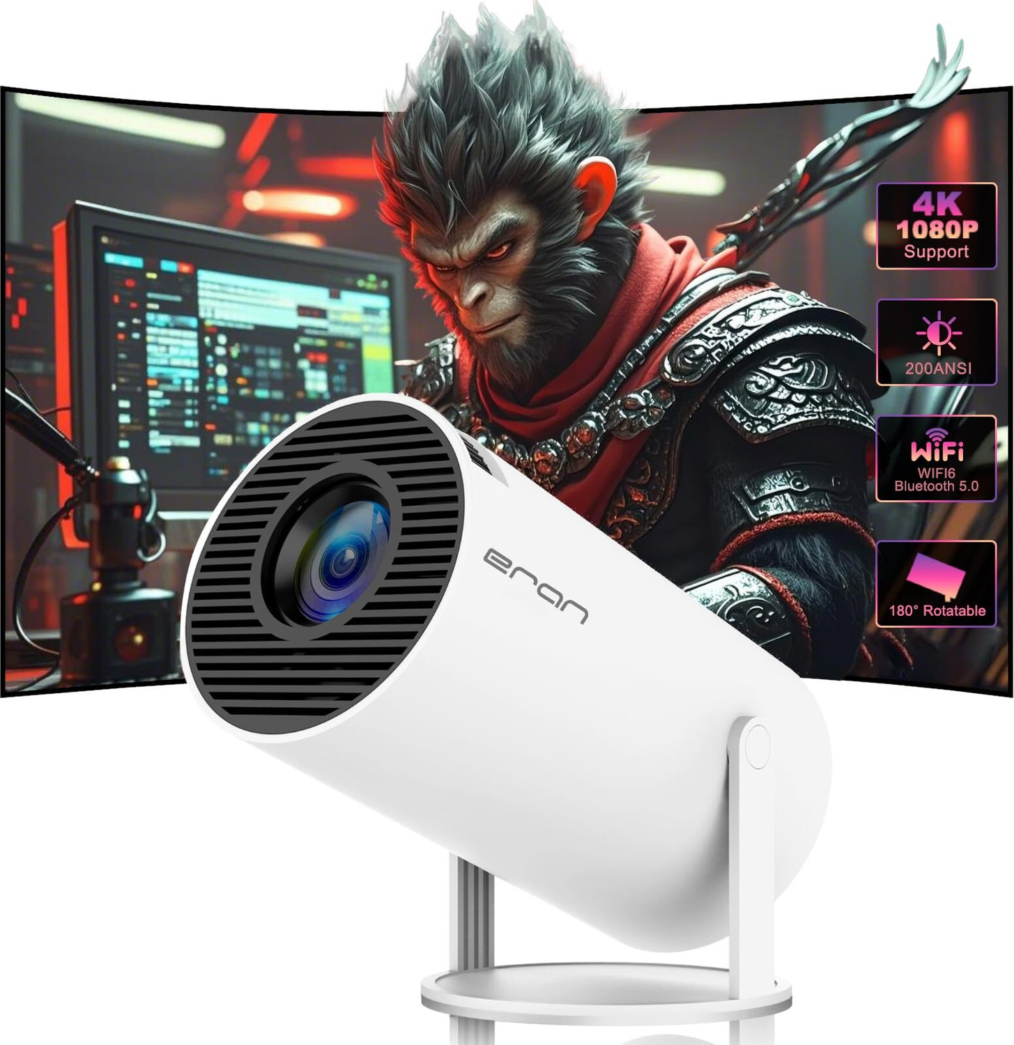 Image of SHIVVTECH Android Projector 4K & 1080P, 4D Keystone, 270 Rotation, Device Compatible1 (2000 lm) Portable Projector (White)