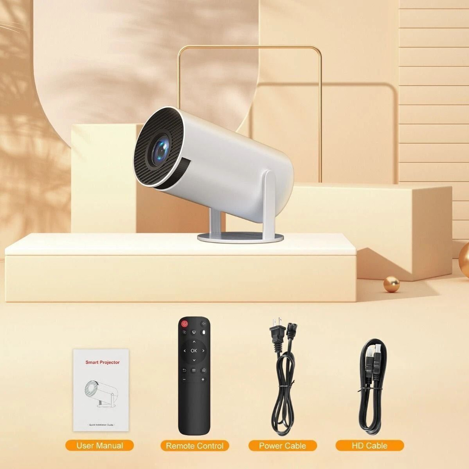 Image of Divine creation HY320 Mini 4K Support Smart Android 13 Projector with WiFi 6 HD Home Theater B30 (5000 lm / Wireless / Remote Controller) Portable Projector (Black)
