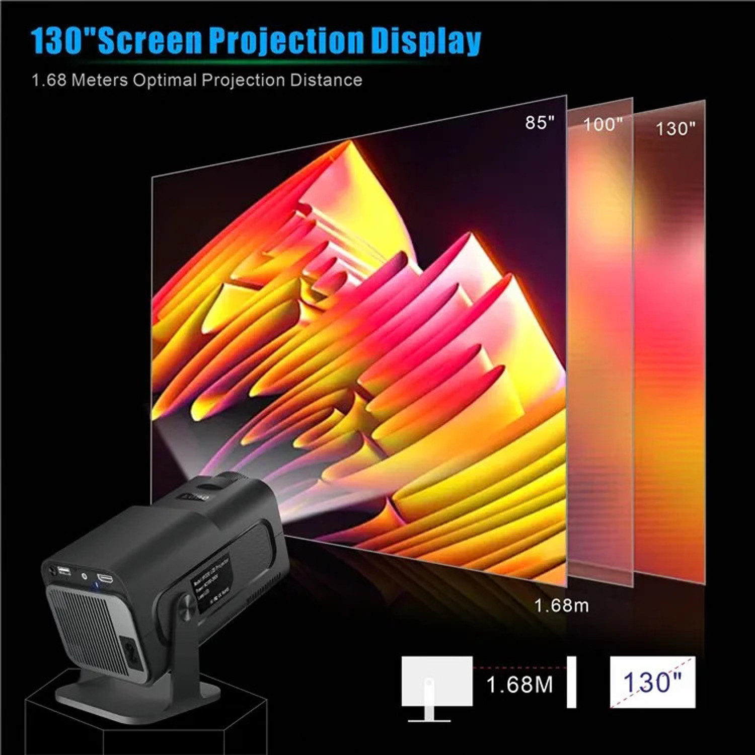Image of Divine creation HY320 Mini 4K Support Smart Android 13 Projector with WiFi 6 HD Home Theater J50 (5000 lm / Wireless / Remote Controller) Portable Projector (Black)