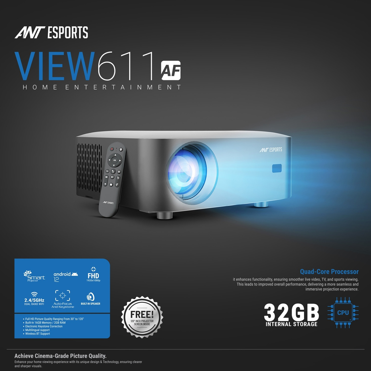 Image of Ant VIEW 611 AF (4000 lm) Projector (Black)