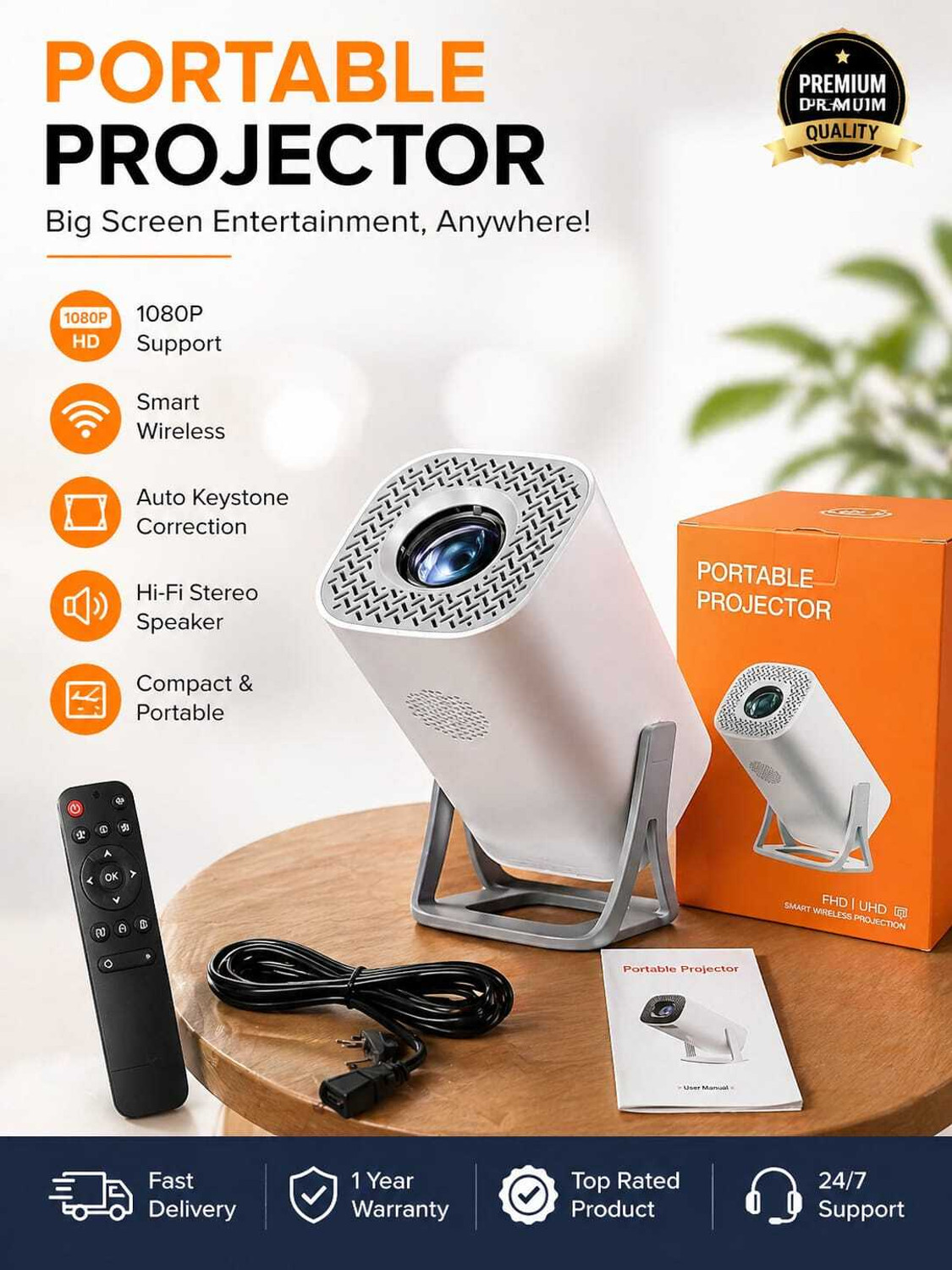 Image of Radhe HY300 Portable projector android (400 lm / 2 Speaker / Wireless / Remote Controller) Portable Projector (White)