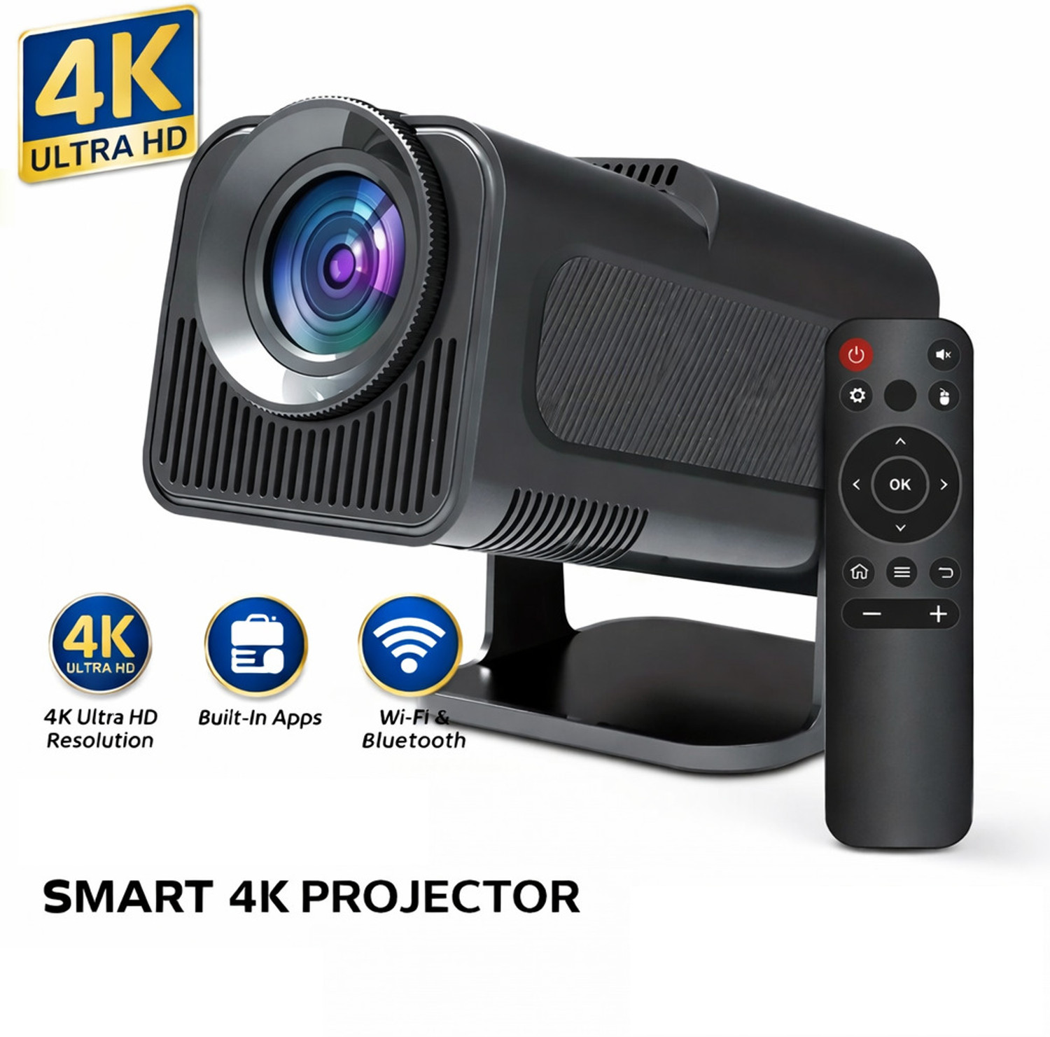 Image of Divine creation HY320 Mini 4K Support Smart Android 13 Projector with WiFi 6 HD Home Theater D16 (5000 lm / Wireless / Remote Controller) Portable Projector (Black)