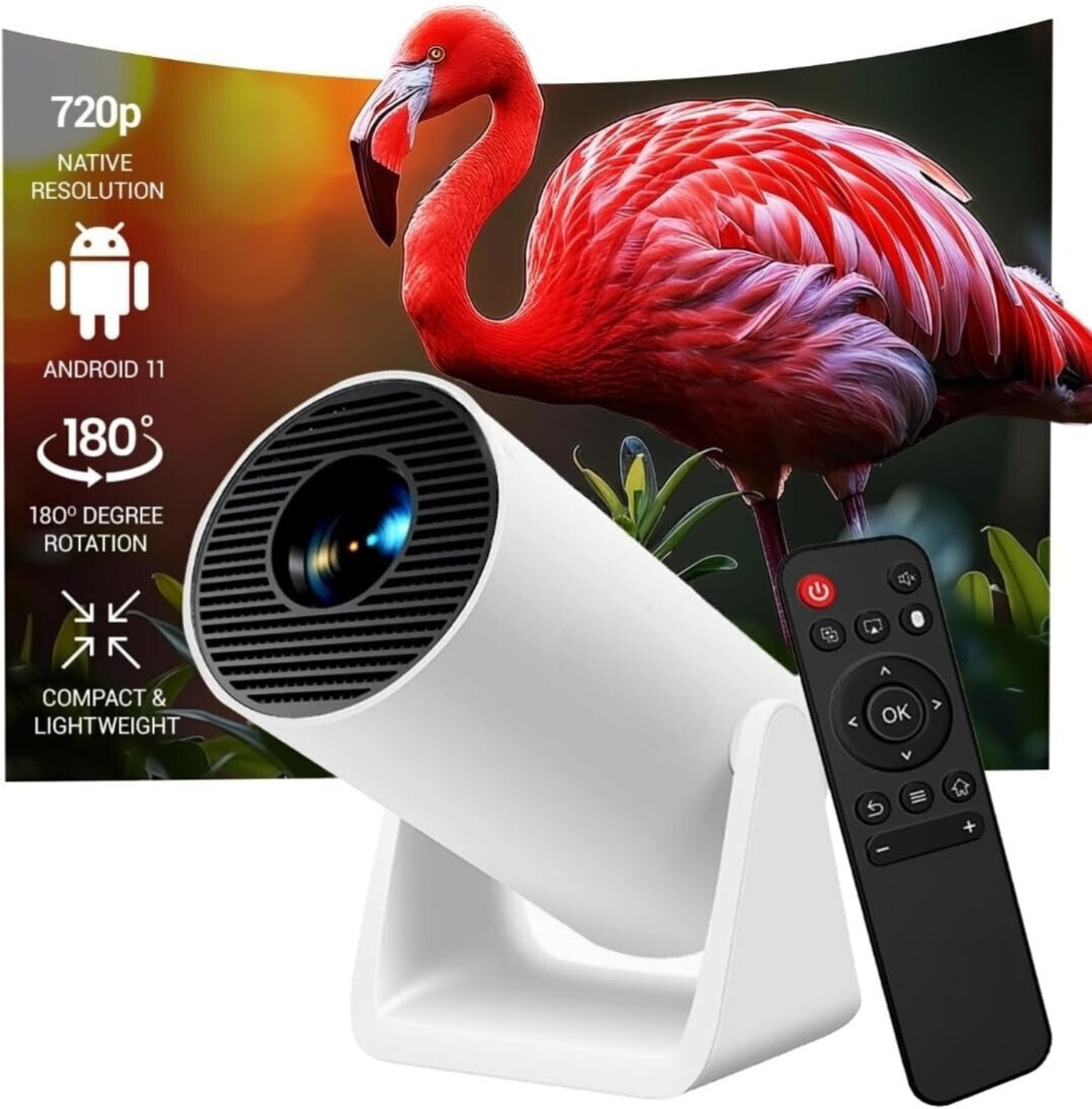 Image of SHIVVTECH Android Projector 4K & 1080P, 4D Keystone, 270 Rotation, Device CompatibleA10 (2000 lm) Portable Projector (White)