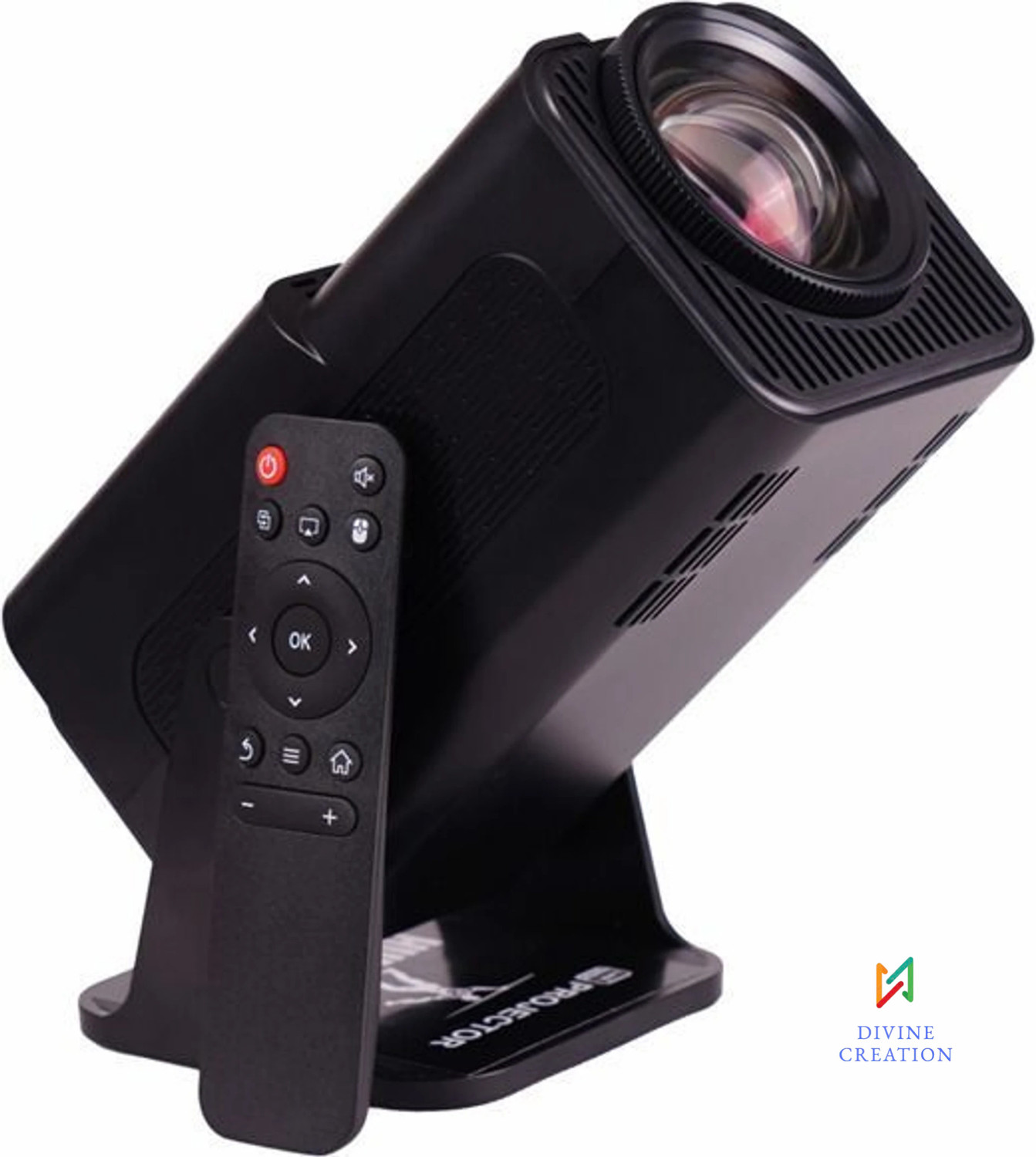 Image of Divine creation HY320 Mini 4K Support Smart Android 13 Projector with WiFi 6 HD Home Theater D48 (5000 lm / Wireless / Remote Controller) Portable Projector (Black)