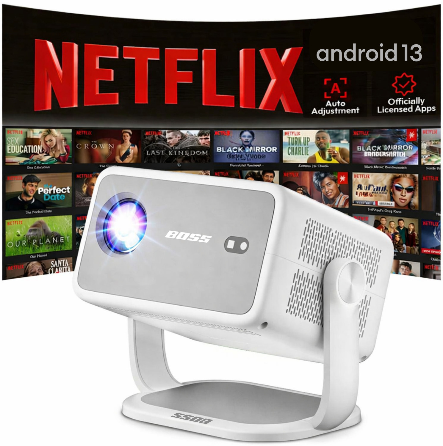 Image of Toptro Quadra Projector Dolby Digital Plus with Atmos, 4K HDR10+, Net-Flix Certified (32000 lm / Wireless / Remote Controller) Portable Projector (32000Lumen,Dual HDMI-EARC,Fully Sealed,YouTube Hot* Prime,Linux OS 1080p)