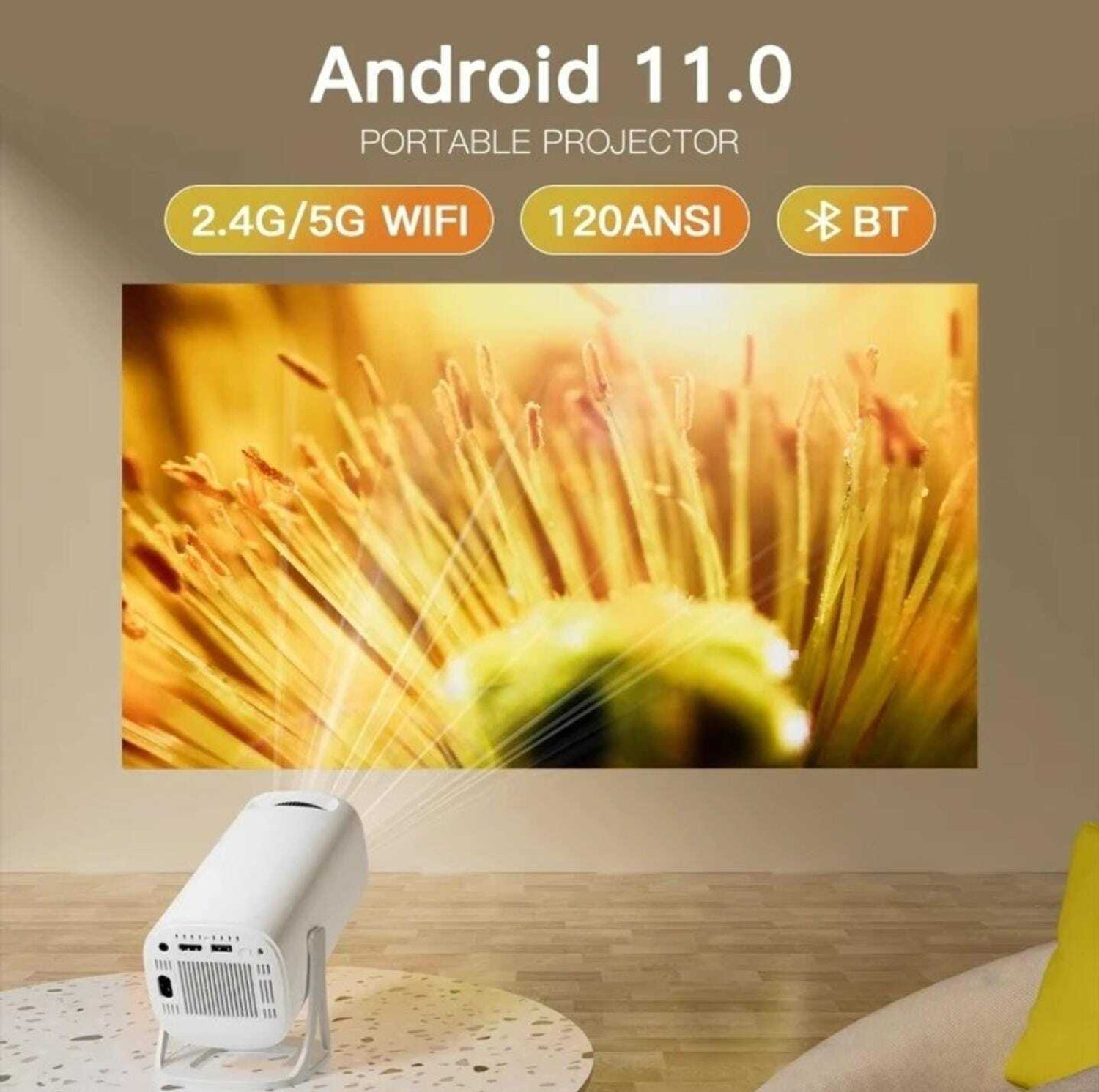 Image of SHIVVTECH Android Projector 4K & 1080P, 4D Keystone, 270 Rotation, Device CompatibleA10 (2000 lm) Portable Projector (White)