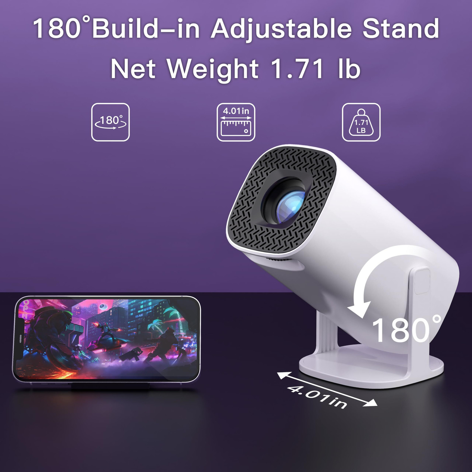 Image of Nexila Portable Mini Projector 4K Support, Full HD 1080P Android 11 Smart Projector (200 lm / 1 Speaker / Wireless / Remote Controller) Portable Projector (White)