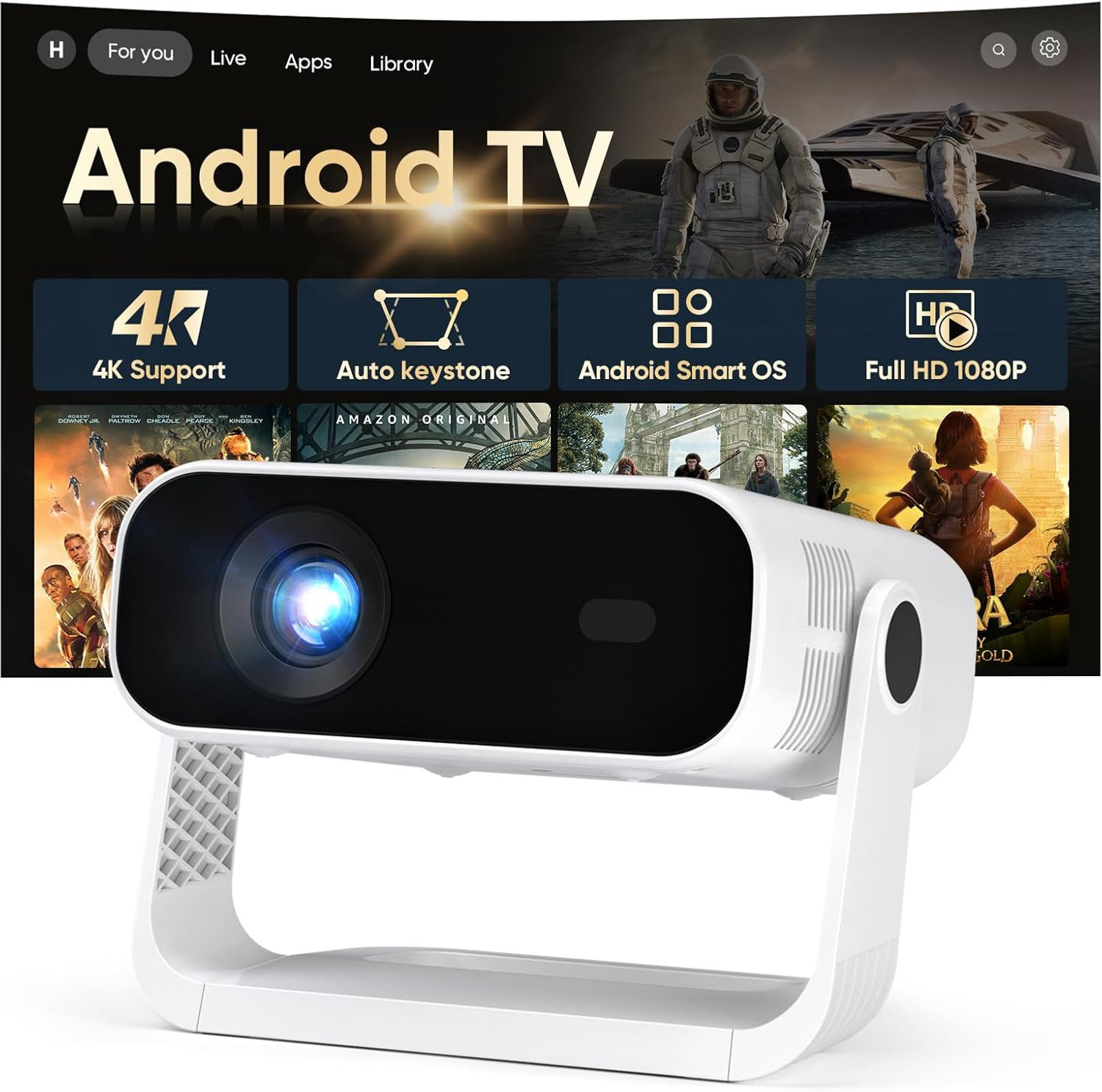 Image of Divine creation HY320 Mini 4K Support Smart Android 13 Projector with WiFi 6 HD Home Theater B69 (5000 lm / Wireless / Remote Controller) Portable Projector (Black)