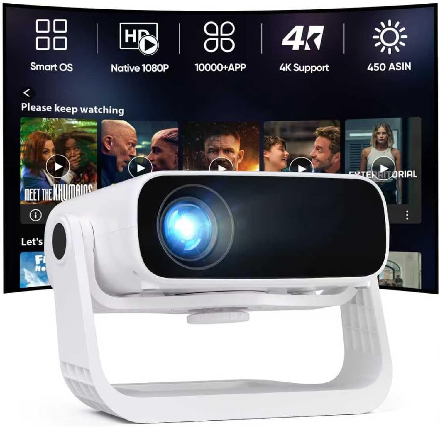 Image of Divine creation HY320 Mini 4K Support Smart Android 13 Projector with WiFi 6 HD Home Theater J87 (5000 lm / Wireless / Remote Controller) Portable Projector (Black)