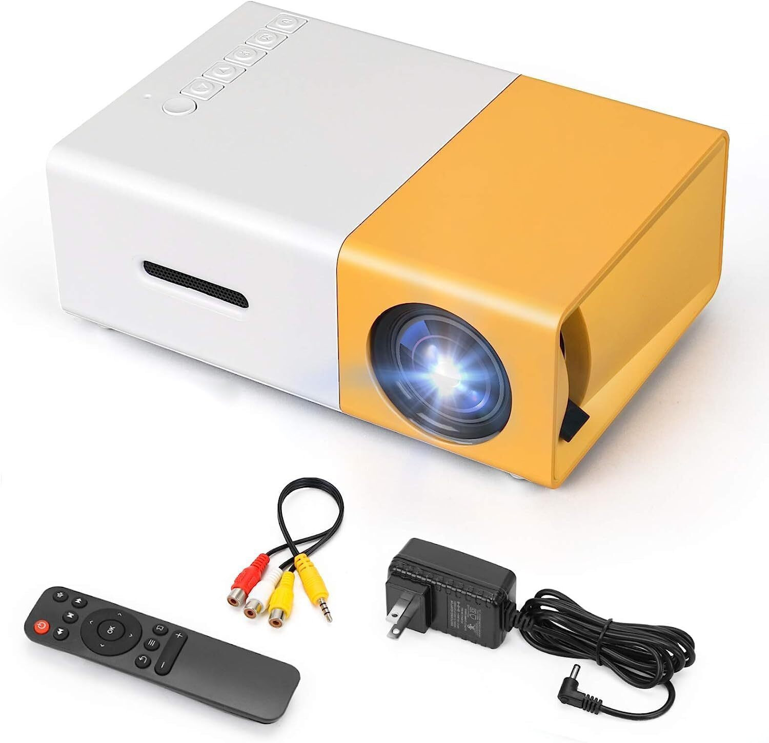 Image of LOOKZOON Mini Portable LED Projector with Multiple Interfaces Like AV, Audio, USB, HDMI (1500 lm / 1 Speaker / Wireless / Remote Controller) Portable Projector (Yellow)