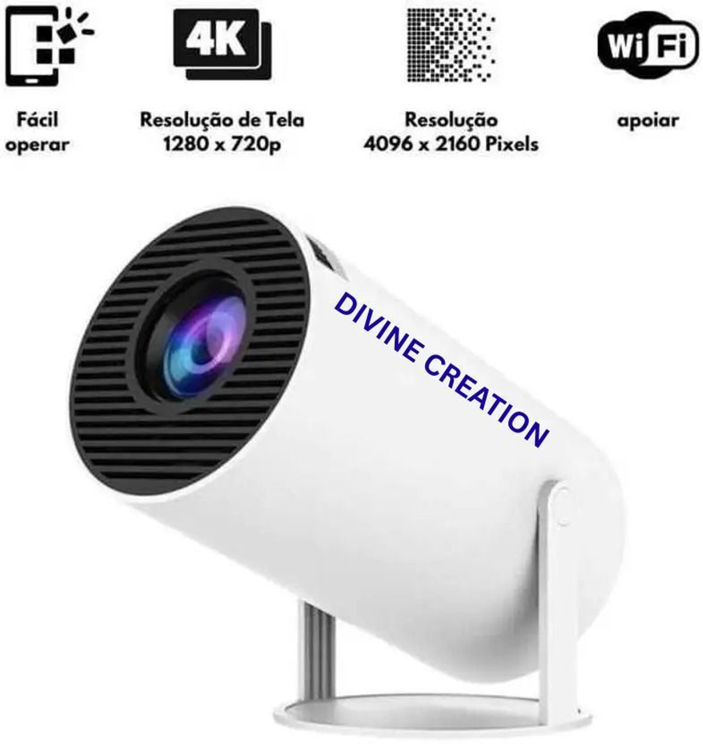 Image of Divine creation HY320 Mini 4K Support Smart Android 13 Projector with WiFi 6 HD Home Theater D38 (5000 lm / Wireless / Remote Controller) Portable Projector (Black)