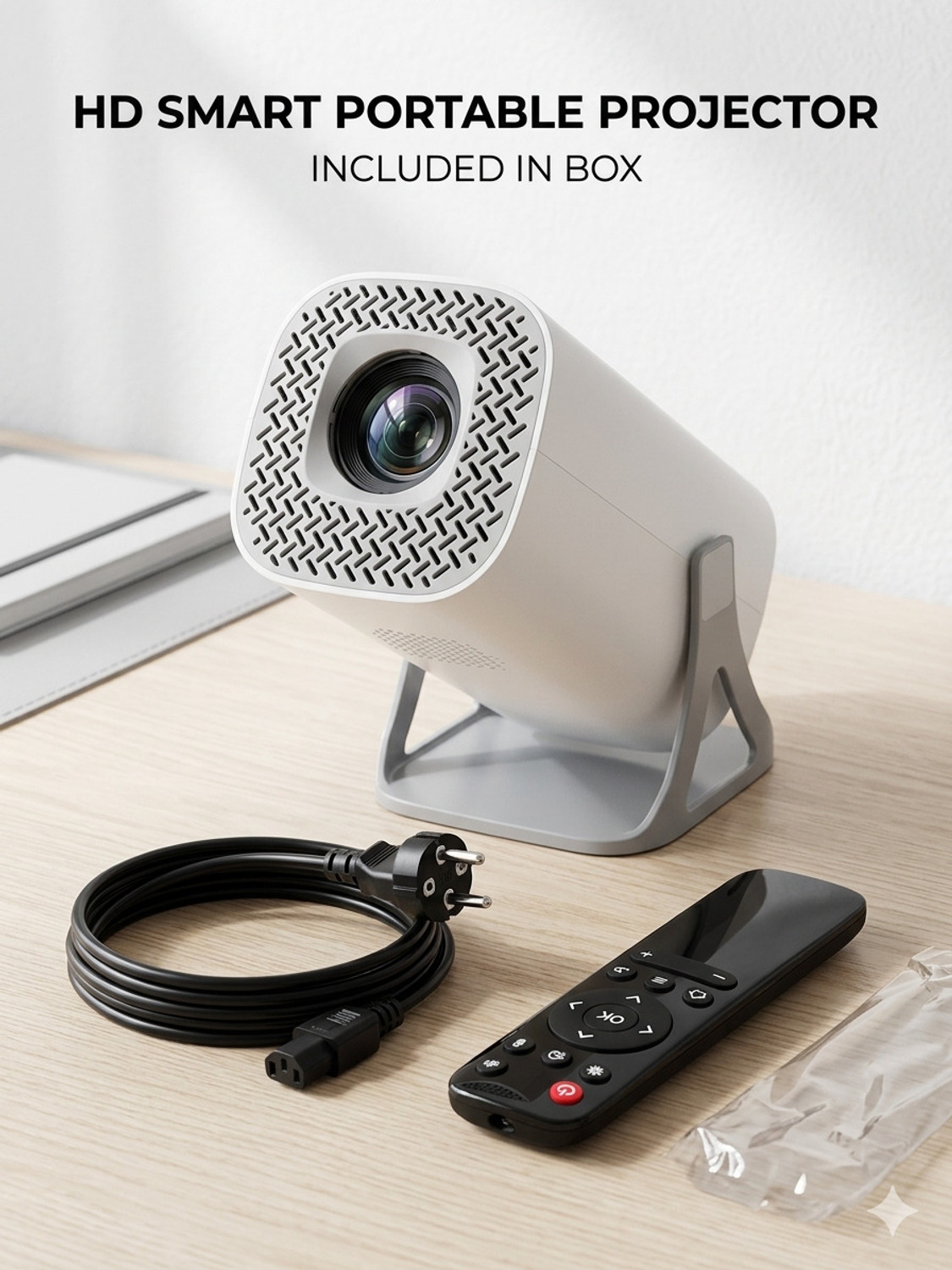 Image of Divine creation HY320 Mini 4K Support Smart Android 13 Projector with WiFi 6 HD Home Theater D16 (5000 lm / Wireless / Remote Controller) Portable Projector (Black)