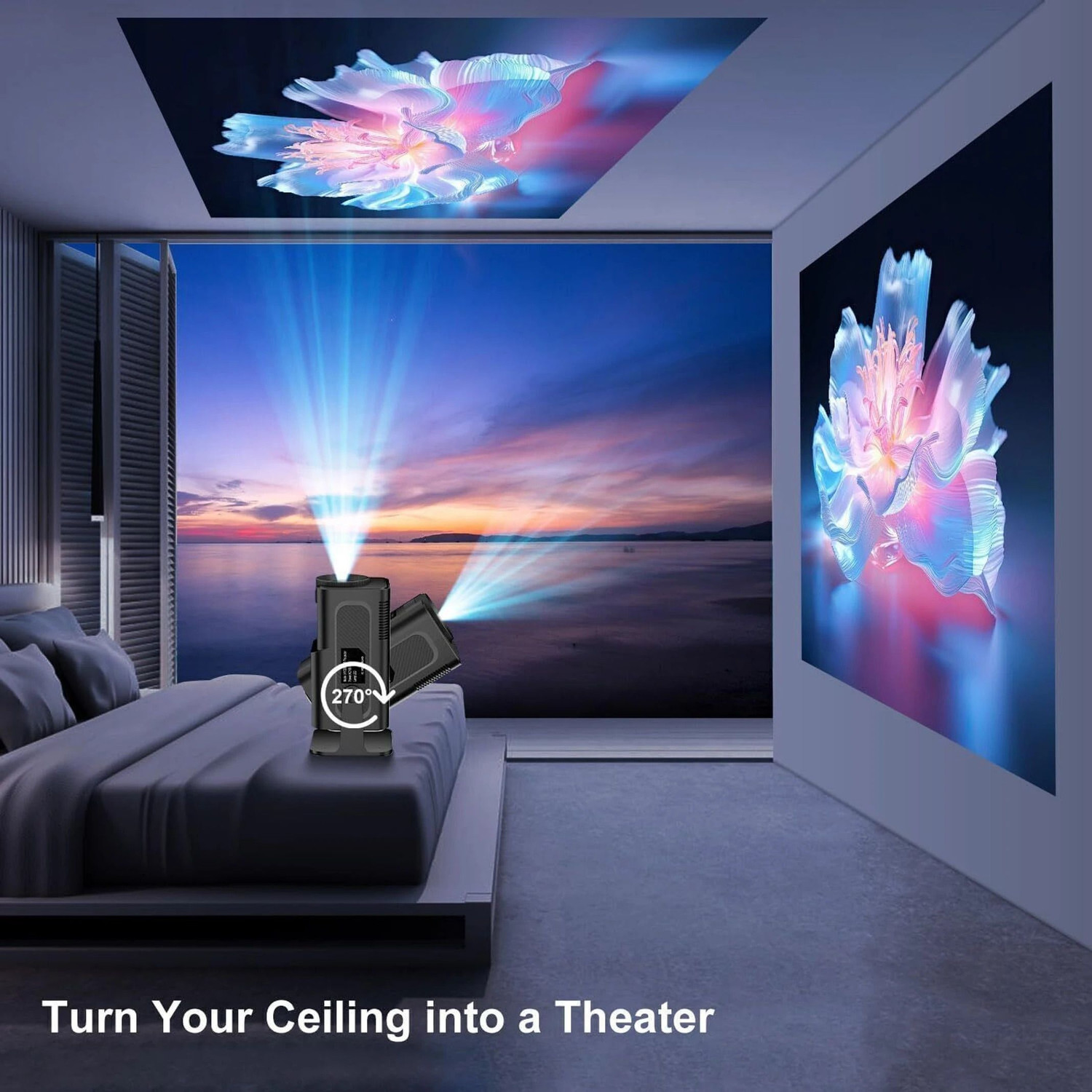 Image of Divine creation HY320 Mini 4K Support Smart Android 13 Projector with WiFi 6 HD Home Theater D33 (5000 lm / Wireless / Remote Controller) Portable Projector (Black)