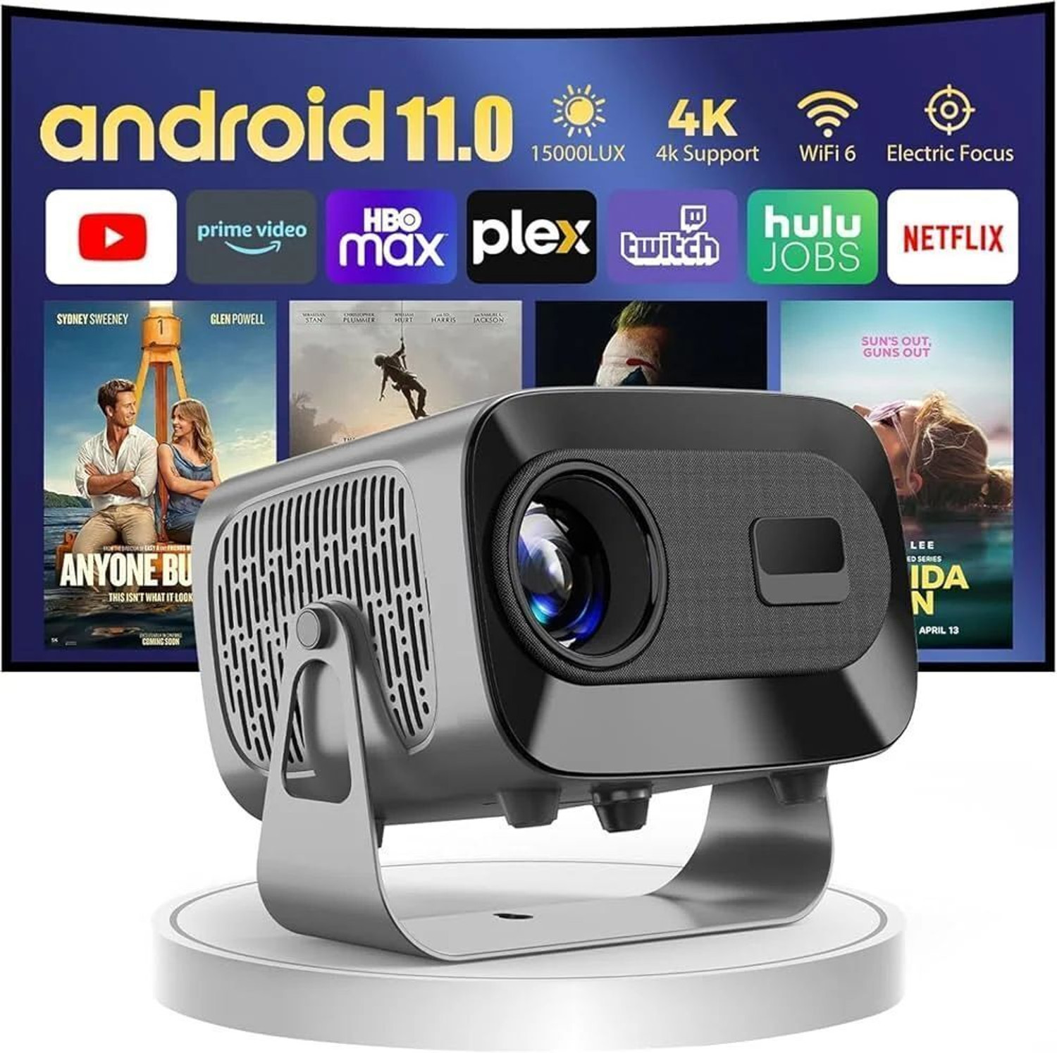 Image of Zync T6 Android 10 Smart 4K Home Cinema Mini 3D (7000 lm / 1 Speaker / Wireless / Remote Controller) Portable Projector (Grey)