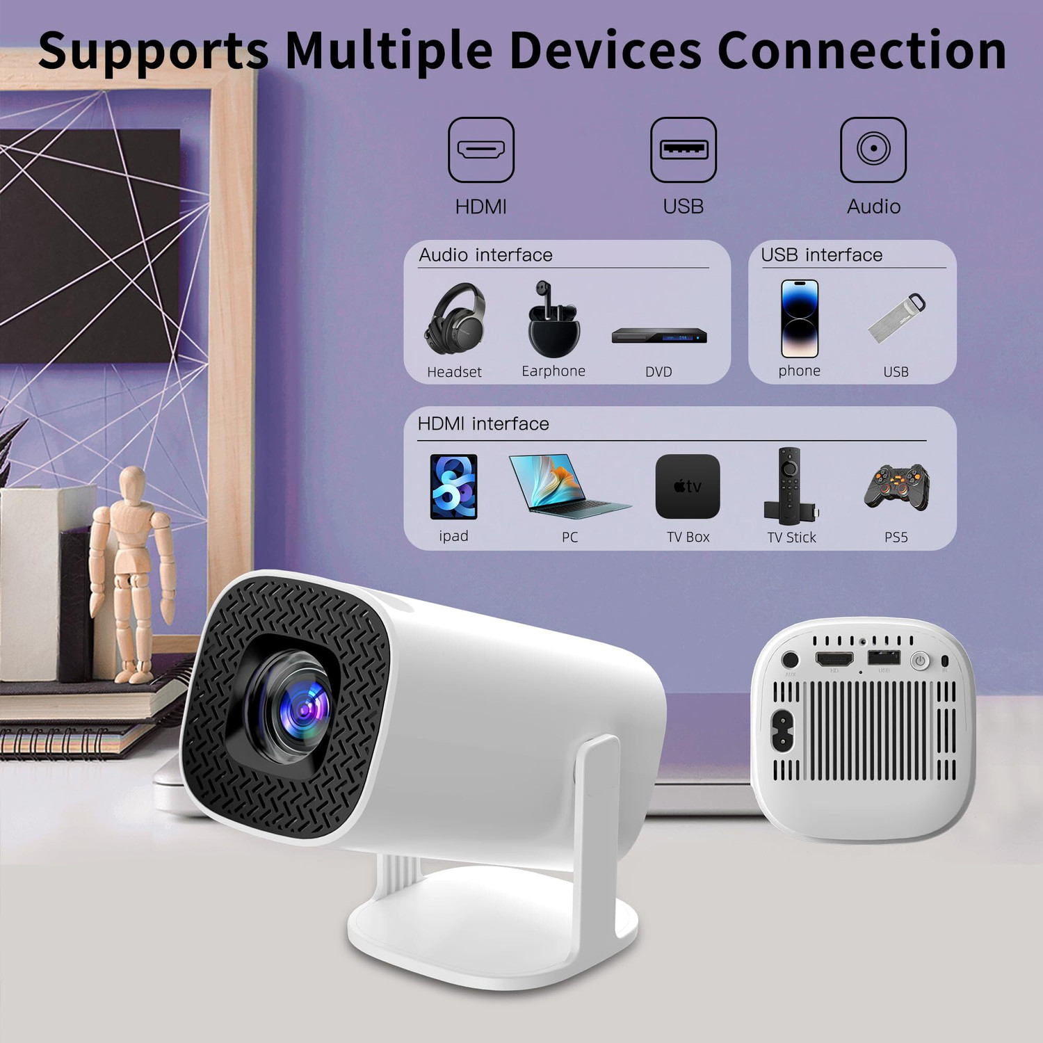 Image of Nexila Portable Mini Projector 4K Support, Full HD 1080P Android 11 Smart Projector (200 lm / 1 Speaker / Wireless / Remote Controller) Portable Projector (White)