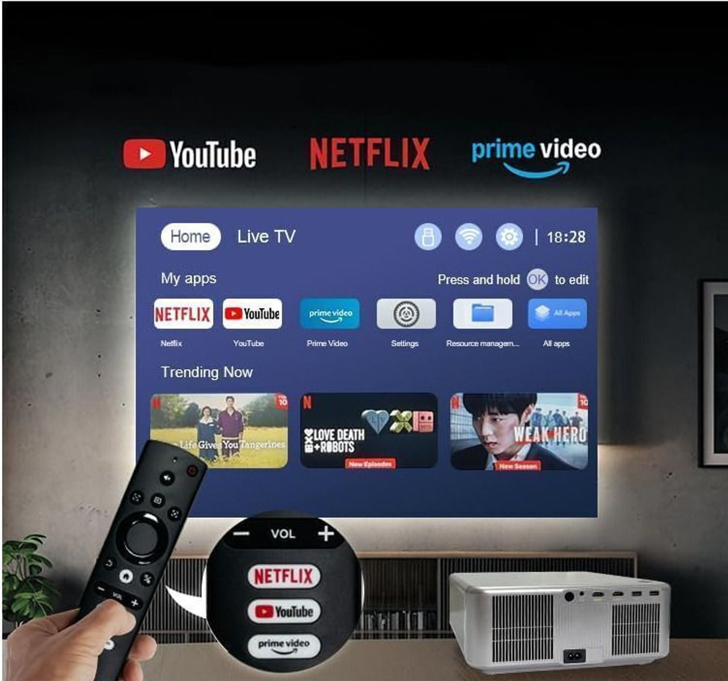 Image of Toptro Quadra Projector Dolby Digital Plus with Atmos, 4K HDR10+, Net-Flix Certified (32000 lm / Wireless / Remote Controller) Portable Projector (32000Lumen,Dual HDMI-EARC,Fully Sealed,YouTube Hot* Prime,Linux OS 1080p)