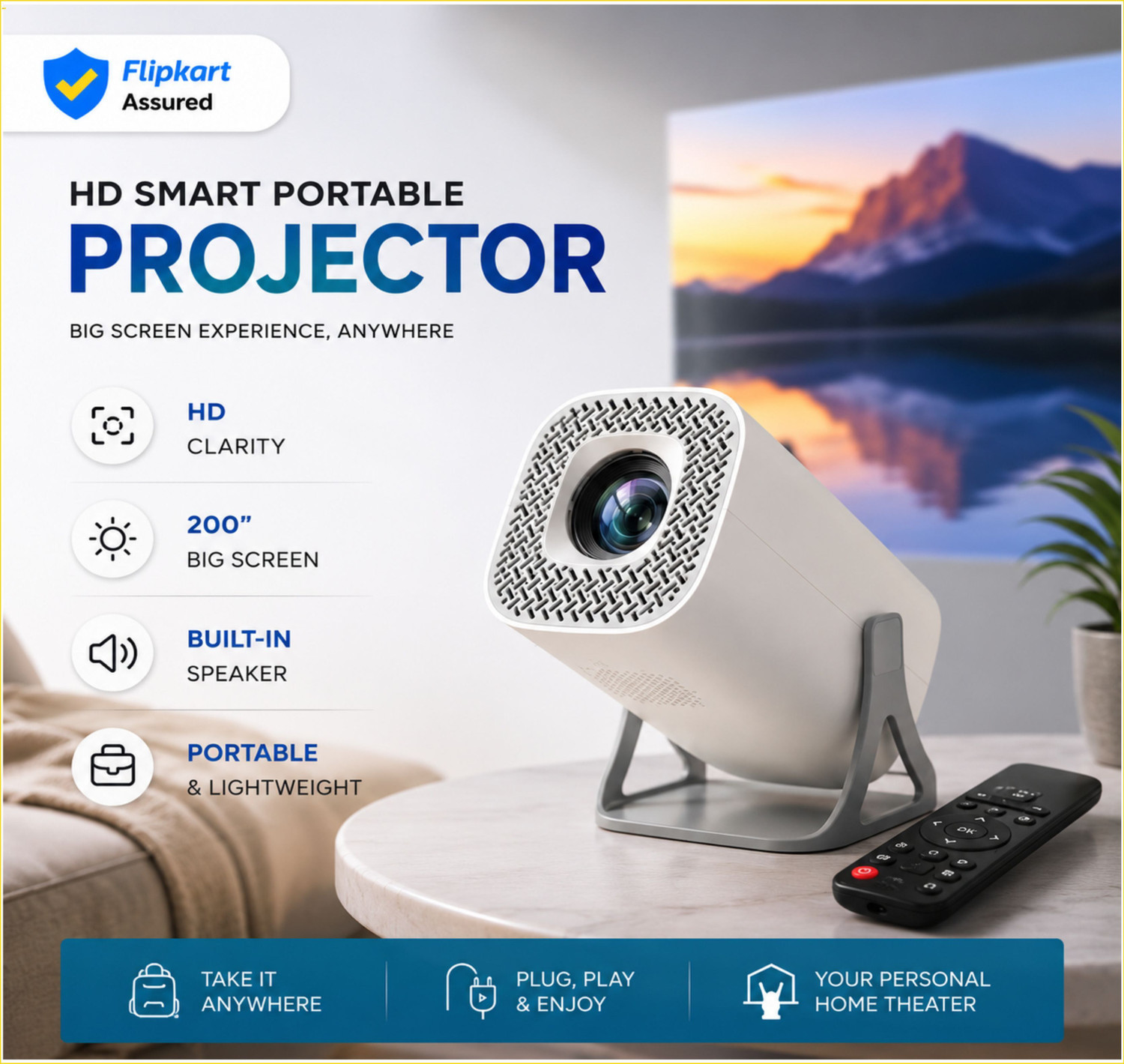 Image of Divine creation HY320 Mini 4K Support Smart Android 13 Projector with WiFi 6 HD Home Theater C34 (5000 lm / Wireless / Remote Controller) Portable Projector (Black)