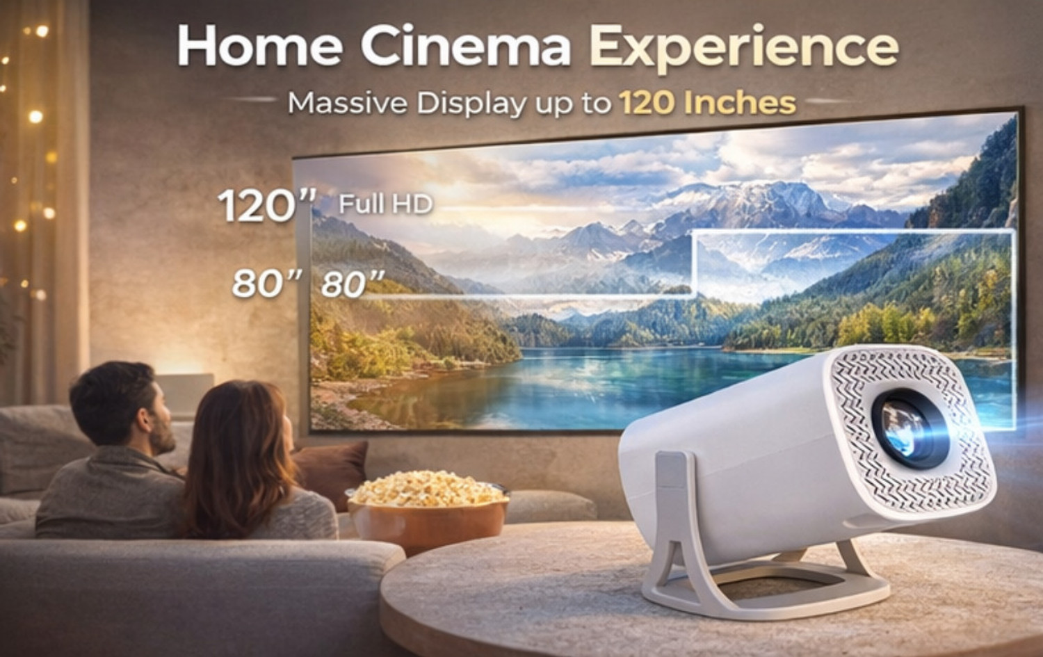 Image of WATTON Android 11.0 Smart Projector,1080P & 4K Support,2x Brighter,2.4G & 5G Wifi (8400 lm / 1 Speaker / Wireless / Remote Controller) Portable Projector (White)