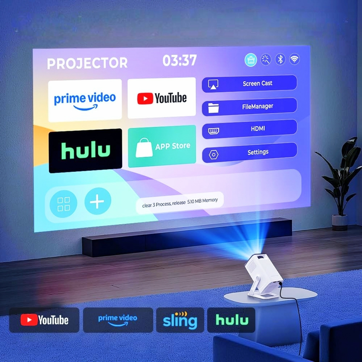 Image of TECHBIZZ S-40 NEW ANDROID 14,4K SMART, WIFI,BLUETOOTH,INBUILD 500+APPS HDMI USB SD CARD (8400 lm / 1 Speaker / Wireless / Remote Controller) Portable Projector (White)