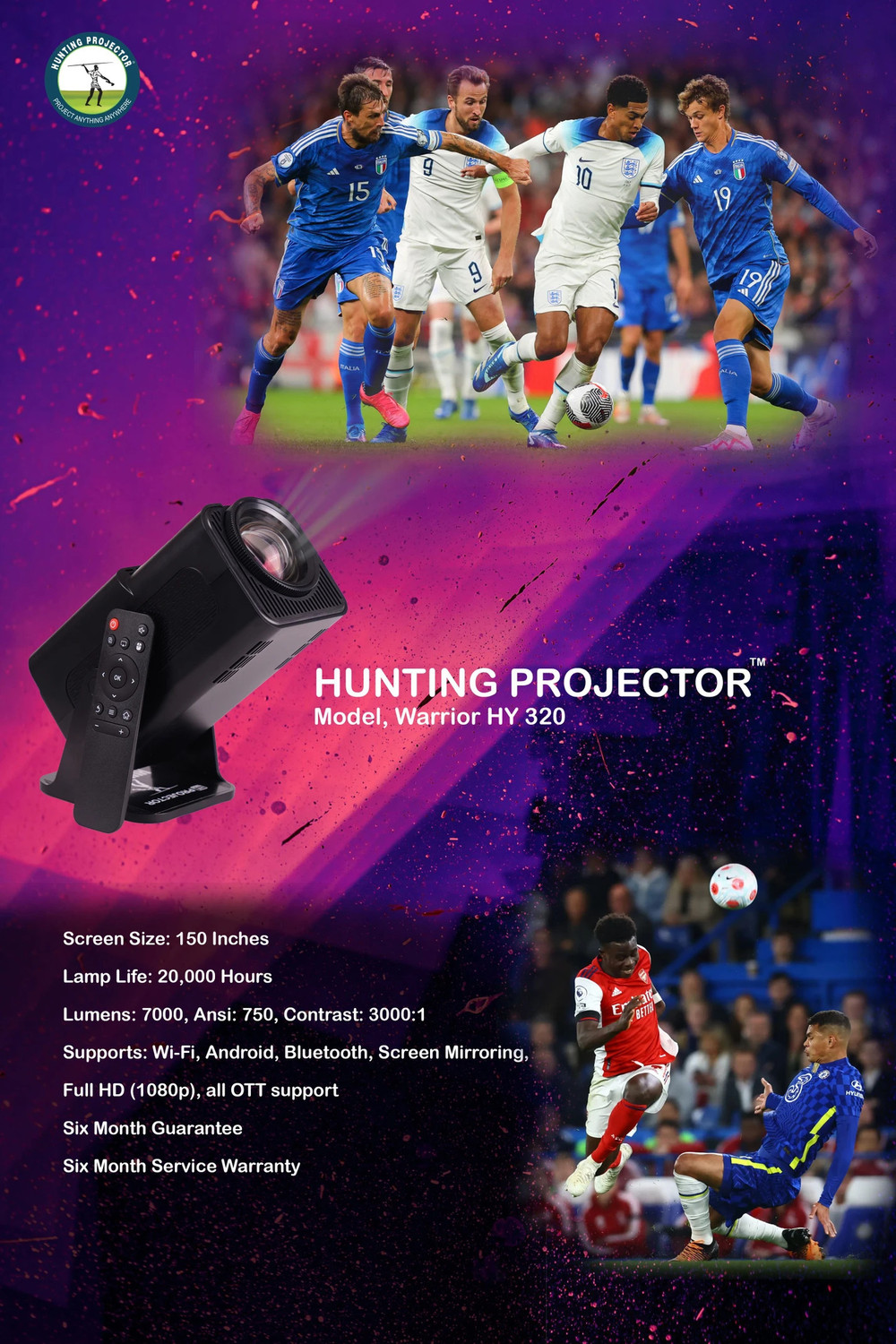 Image of Divine creation HY320 Mini 4K Support Smart Android 13 Projector with WiFi 6 HD Home Theater J97 (5000 lm / Wireless / Remote Controller) Portable Projector (Black)
