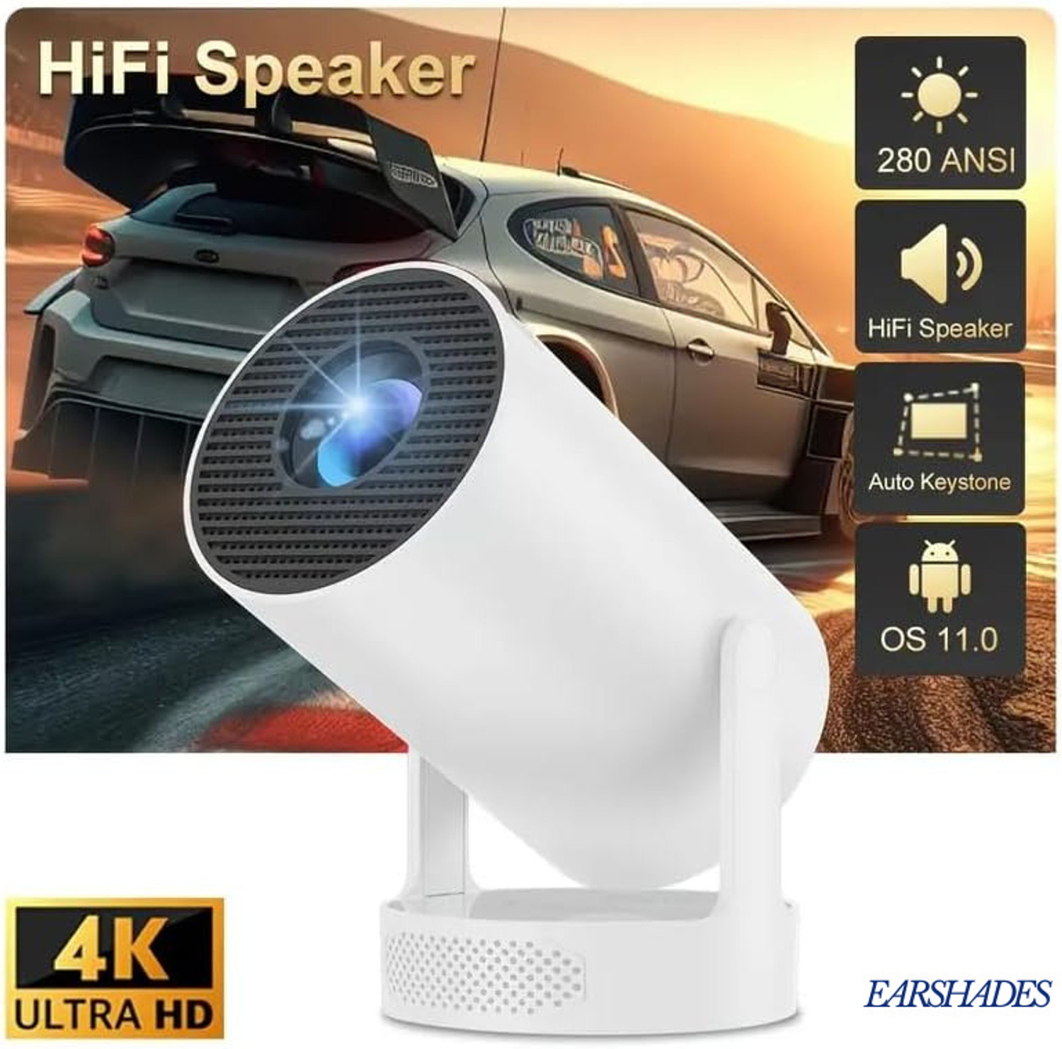 Image of Wifton Portable 4K Supported LED Projector for Indoor & Outdoor Entertainment (6000 lm / 1 Speaker / Wireless / Remote Controller) Portable Projector (White)