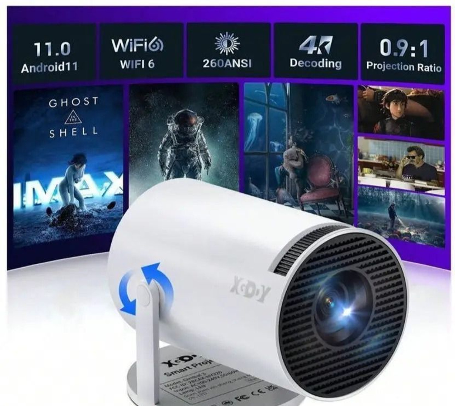 Image of Divine creation HY320 Mini 4K Support Smart Android 13 Projector with WiFi 6 HD Home Theater C34 (5000 lm / Wireless / Remote Controller) Portable Projector (Black)