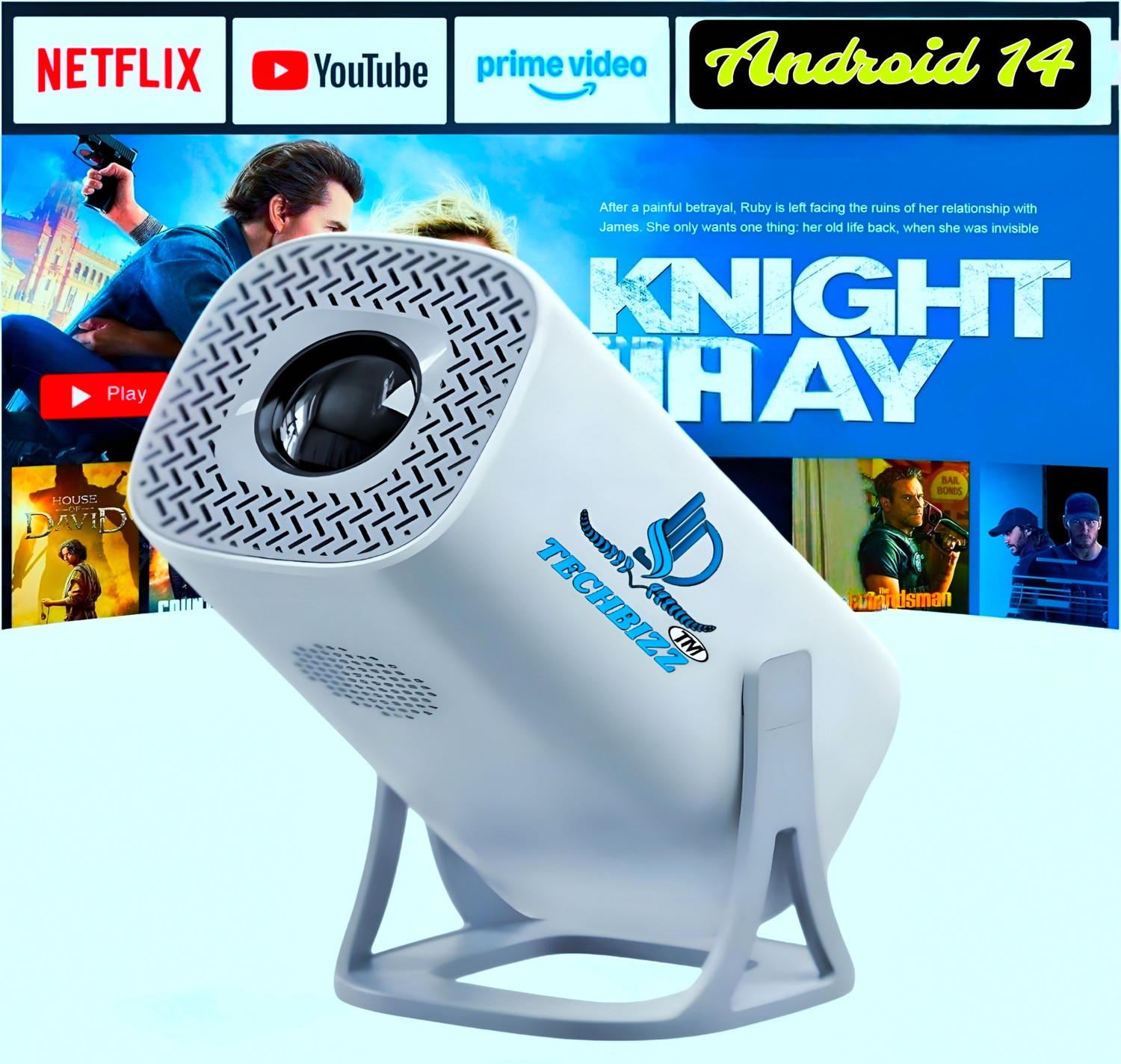 Image of TECHBIZZ S-40 NEW ANDROID 14,4K SMART, WIFI,BLUETOOTH,INBUILD 500+APPS HDMI USB SD CARD (8400 lm / 1 Speaker / Wireless / Remote Controller) Portable Projector (White)
