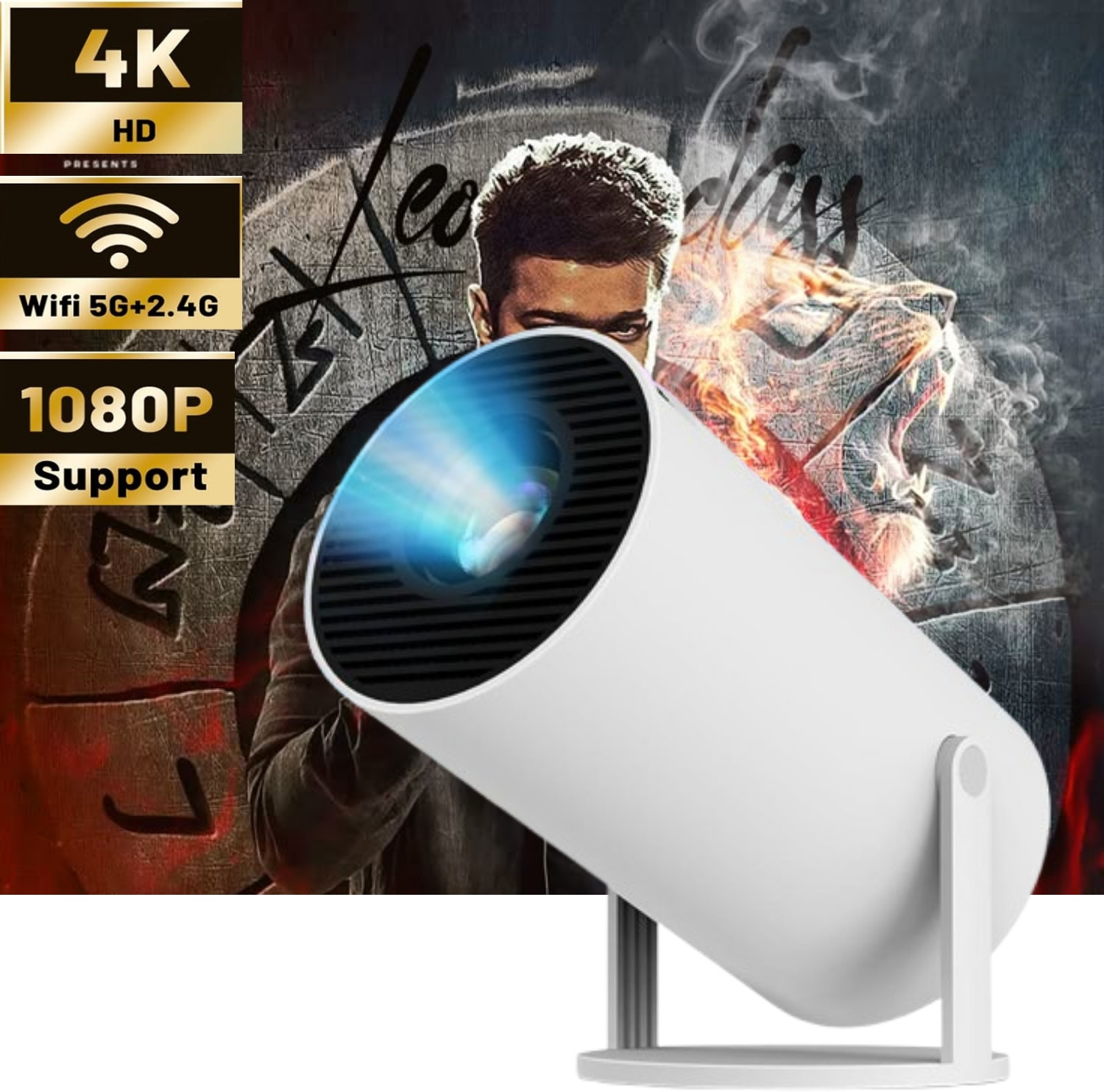 Image of Divine creation HY320 Mini 4K Support Smart Android 13 Projector with WiFi 6 HD Home Theater D67 (5000 lm / Wireless / Remote Controller) Portable Projector (Black)