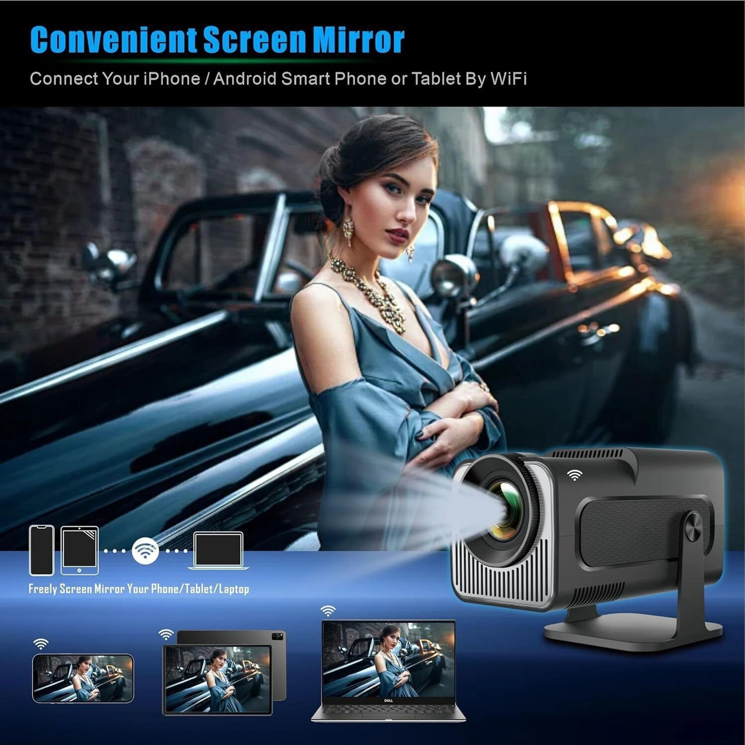 Image of Divine creation HY320 Mini 4K Support Smart Android 13 Projector with WiFi 6 HD Home Theater B31 (5000 lm / Wireless / Remote Controller) Portable Projector (Black)