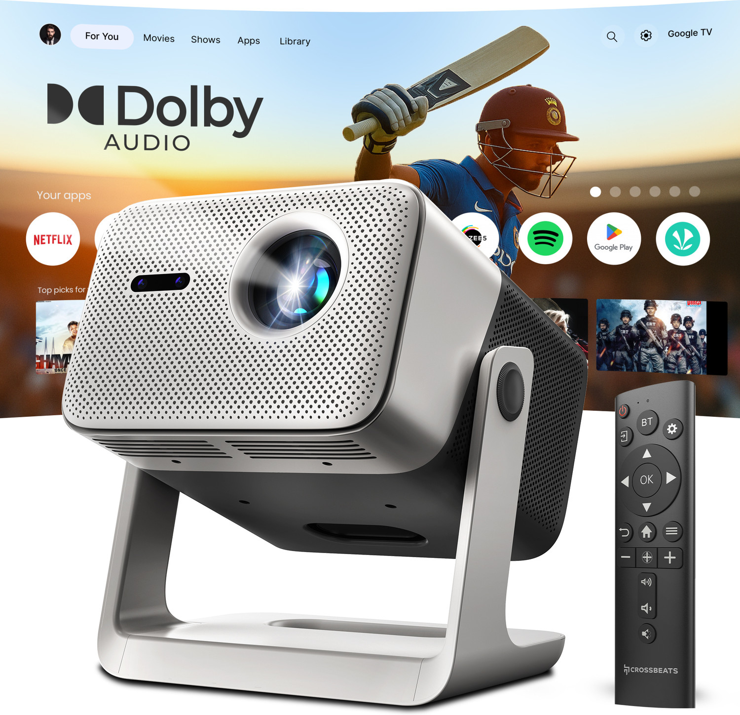 Image of BORSSO BS50 AIR(GTV)Certified Android 14(2gb /32gb)Projector 4K Ultra HD Fully Automatic (2400 lm / Wireless / Remote Controller) Portable Projector (Closed Engine 4K HDR10 Ultra Bright 2400AN HDMI ARC Dolby Audi BT 5.2 Dual Wi-Fi)