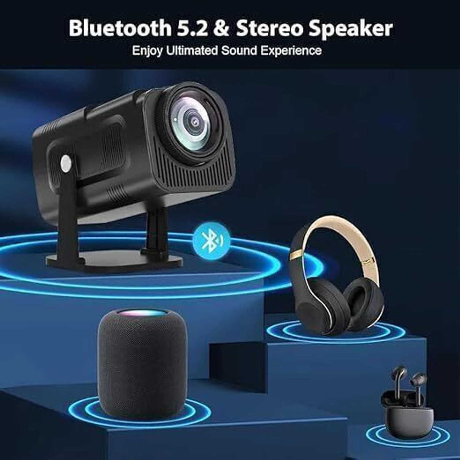 Image of Divine creation HY320 Mini 4K Support Smart Android 13 Projector with WiFi 6 HD Home Theater B30 (5000 lm / Wireless / Remote Controller) Portable Projector (Black)