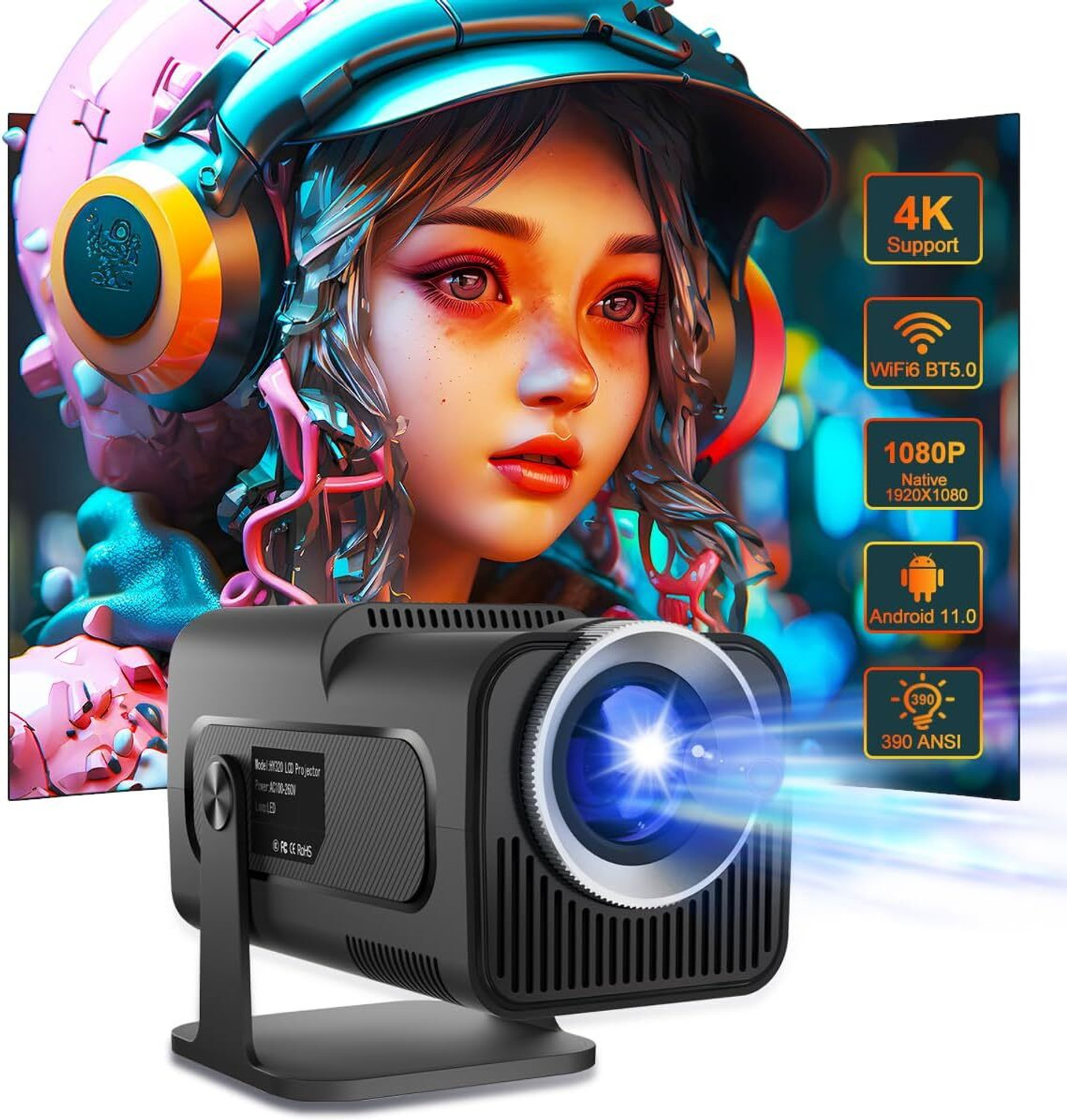 Image of LGMX HY300 (8000 lm) Portable Projector (White)